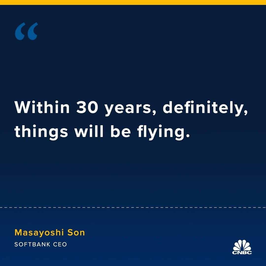 のインスタグラム：「SoftBank CEO Masayoshi Son thinks we should brace ourselves — because A.I. is going to change the way we live in just thirty years.⁣ ⁣ ⁣ Son has long championed the benefits of artificial intelligence, investing billions of dollars in companies he believes can capitalize on it. Some of these companies include Uber Technologies and WeWork.⁣ ⁣ ⁣ “We are investing $100 billion in just one thing, AI,” he said.⁣ ⁣ ⁣ Uber is an example of a company that will transform the way humans move around. “Today we are driving ourselves,” he said. “That would no longer be the case. AI would make the transportation to cause zero accidents.”⁣ ⁣ ⁣ Do you agree with Son, or are you more cautious about the proliferation of AI? Leave your thoughts in the comments below.⁣ ⁣ *⁣ *⁣ *⁣ *⁣ *⁣ *⁣ *⁣ #AI #Flight #Flying #FlyingCars #ArtificialIntelligence #Uber #WeWork #Tech #Technology #Driving #Safety #MasayoshiSon #SoftBank #Invest #InvestorTalk #BusinessNews #business #CNBC⁣ ⁣ ⁣」