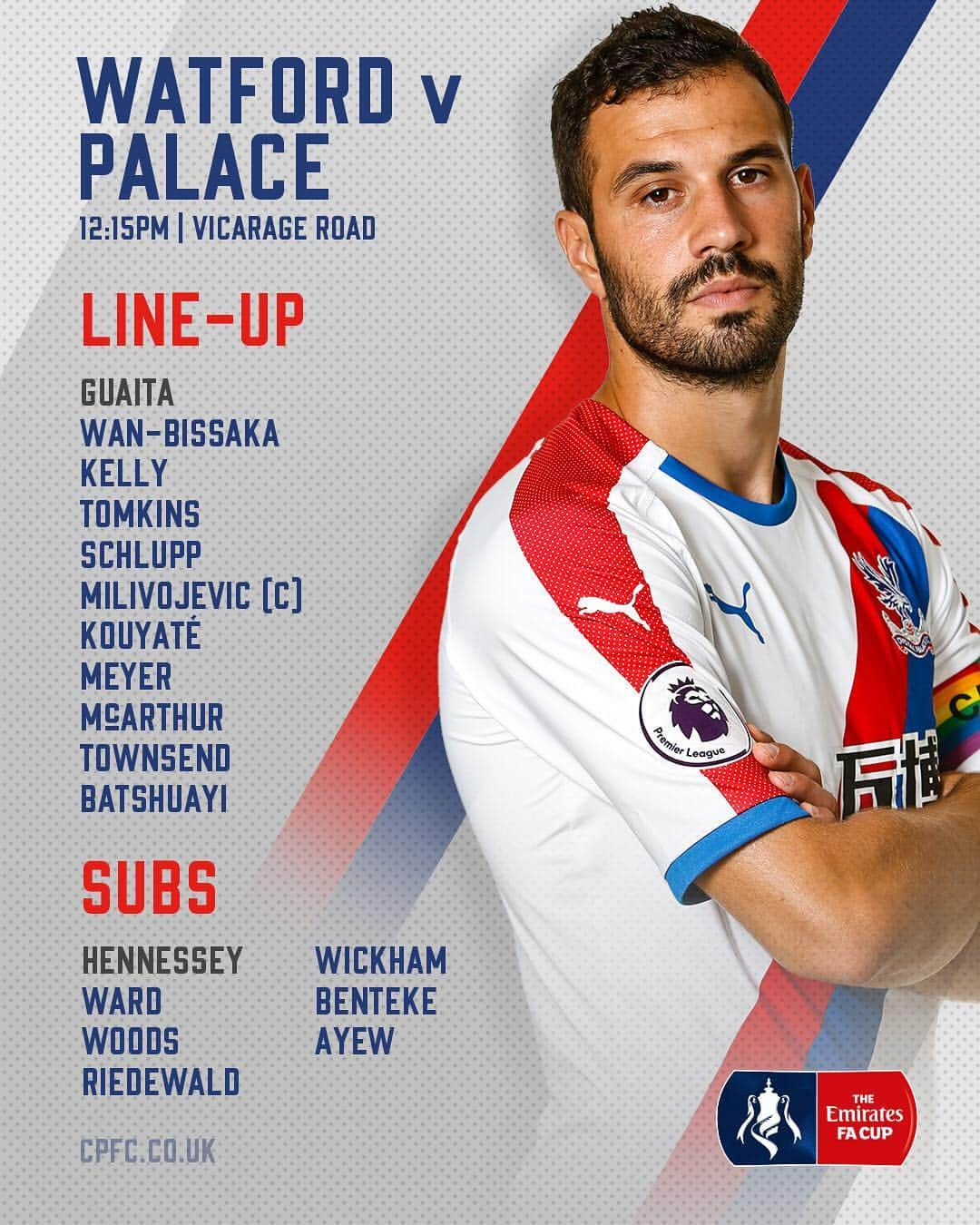 クリスタル・パレスFCさんのインスタグラム写真 - (クリスタル・パレスFCInstagram)「📋 Here's the #CPFC 🦅 team to take on Watford in the #EmiratesFACup this afternoon!」3月16日 20時00分 - cpfc