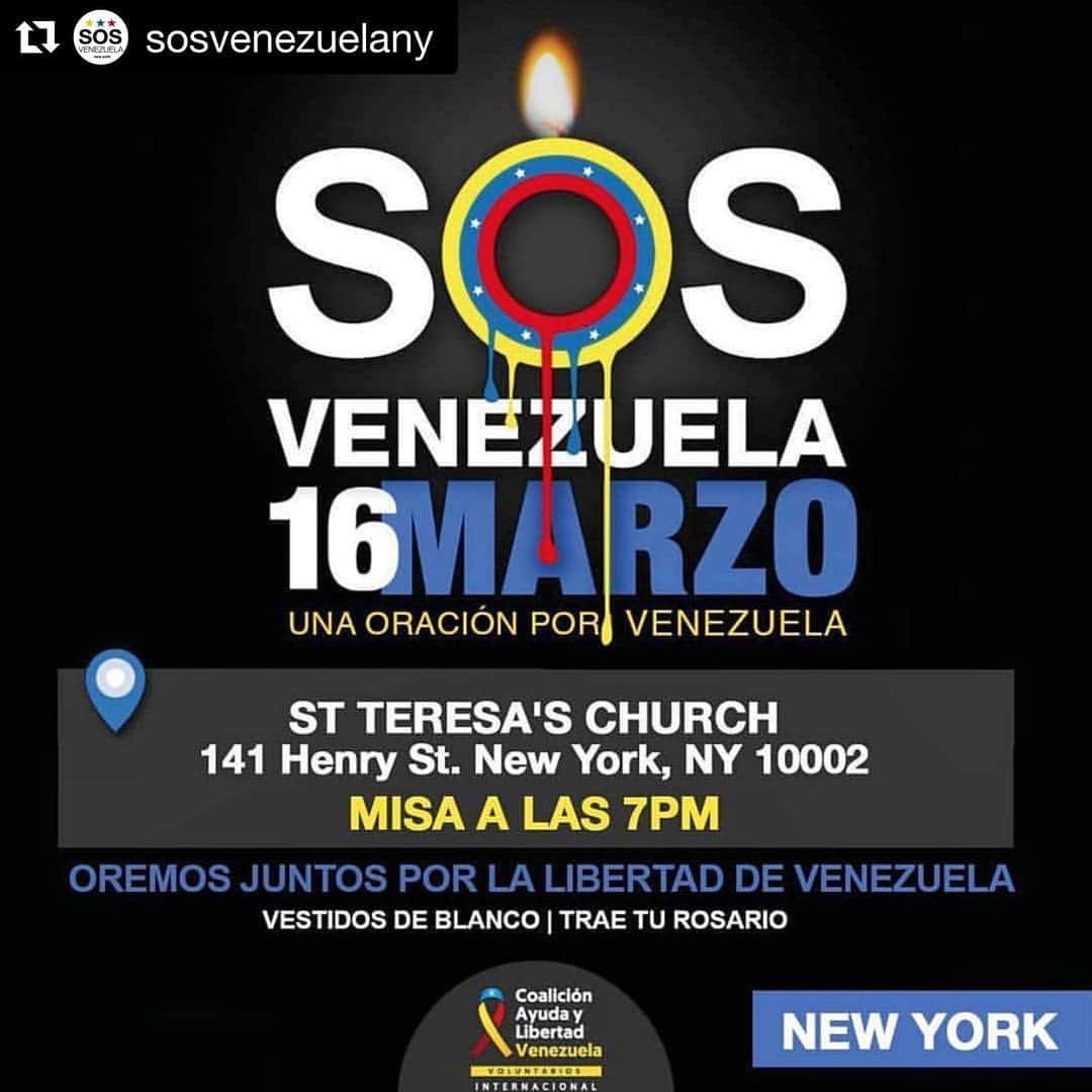 のインスタグラム：「Los espero esta noche a todos en la vigilia por Venezuela!! Recuerda que es nuestra labor como venezolanos en el exterior informar elocuentemente lo que está sucediendo en el país y crear conciencia en todos los rincones de el mundo! #venezuela ・・・ SOS VENEZUELA: Luz de Libertad 🕊🇻🇪💡 Este Sábado, 7PM. Vístete de blanco. Iglesia Santa Teresa. Firmes, en paz y unidos de verdad: por la LIBERTAD. Repost @sosvenezuelany」
