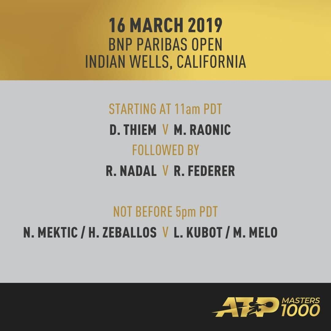 ATP World Tourさんのインスタグラム写真 - (ATP World TourInstagram)「💥 It's Super Saturday! 💥 The match I'm most looking forward to is _______ 🤔 #BNPPO19」3月16日 22時00分 - atptour