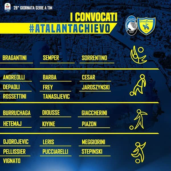 ACキエーヴォ・ヴェローナさんのインスタグラム写真 - (ACキエーヴォ・ヴェローナInstagram)「📋 I 2️⃣4️⃣ convocati gialloblù per #AtalantaChievo, 28^ di @seriea 💛💙💪💪#LaGenteComeNoiNonMollaMai #ForzaChievo #chievo #chievoverona #calcio #seriea #football #convocati #match #sfida #partita #chievo #chievoverona #nevergiveup #fight」3月16日 22時46分 - acchievoverona