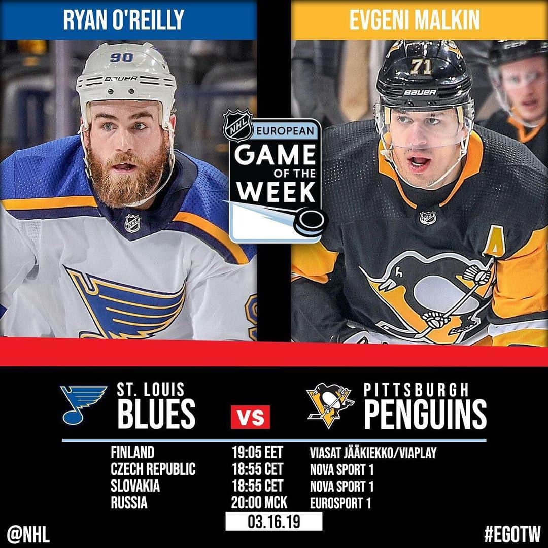 NHLさんのインスタグラム写真 - (NHLInstagram)「@e.malkin71geno and the @penguins look to keep pace in the Metro against Ryan O'Reilly and the @stlouisblues! #EGOTW」3月16日 23時33分 - nhl