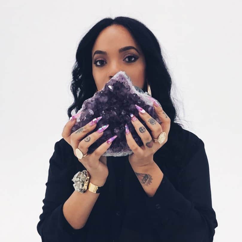 Smashboxのインスタグラム：「Amethyst, which helps to calm and clear the mind, is one of the crystals @thehoodwitch was inspired by to co-create our new Crystalized Collection. #GetCrystalized ⁣ ⁣ Which one are you most excited to try? ⁣ 💜 Crystalized Gloss Angeles Lip Gloss in Ya Heal Me? helps with Healing⁣ 🔮 Crystalized Always On Liquid Eye Shadow in Dream Prism helps with Imagination ⁣ ☔ Crystalized Always on Metallic Matte Liquid Lipstick in Damnethyst helps with Strength」