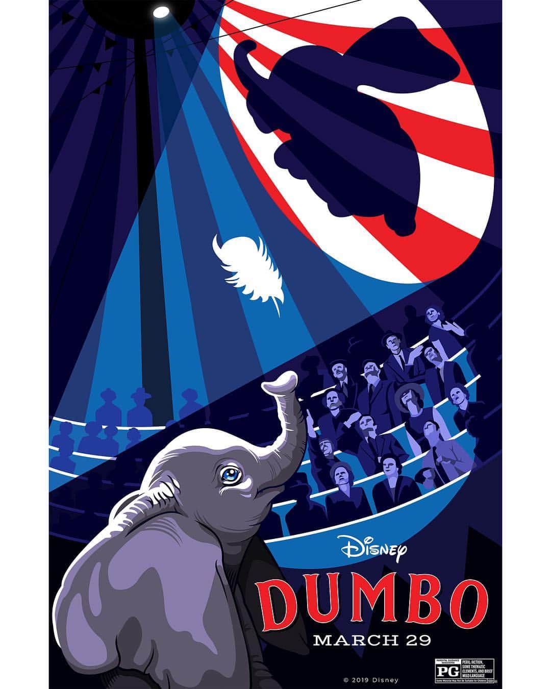 Walt Disney Studiosさんのインスタグラム写真 - (Walt Disney StudiosInstagram)「Check out these 4 new #Dumbo inspired posters by artists @17thandOak, @SG_Posters, @NoSmallVictories, and @VincentAseo. See Dumbo in theaters March 29.」3月17日 4時13分 - disneystudios