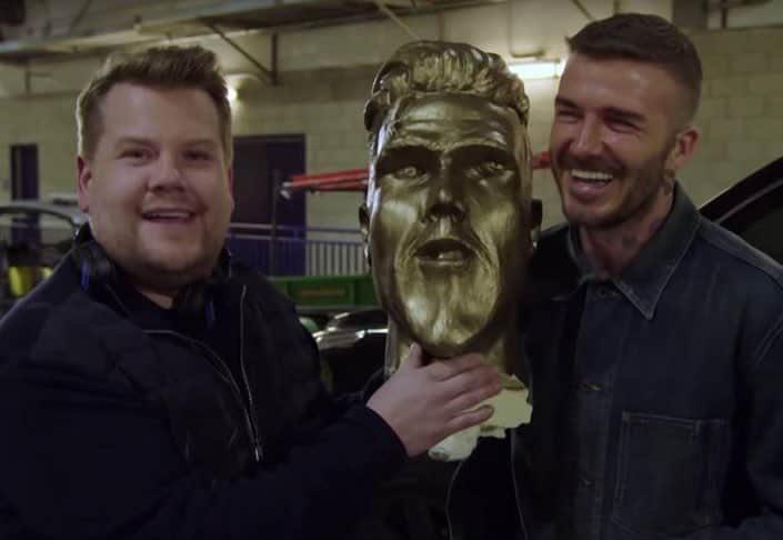 E! Onlineさんのインスタグラム写真 - (E! OnlineInstagram)「James Corden's check-list: ✔️ Fake statue of David Beckham ✔️ Career highlight reel of Beckham's worst moments ✔️ A forklift  Try to keep your cool like David Beckham and watch the prank at the link in our bio. (📷: CBS)」3月17日 6時32分 - enews