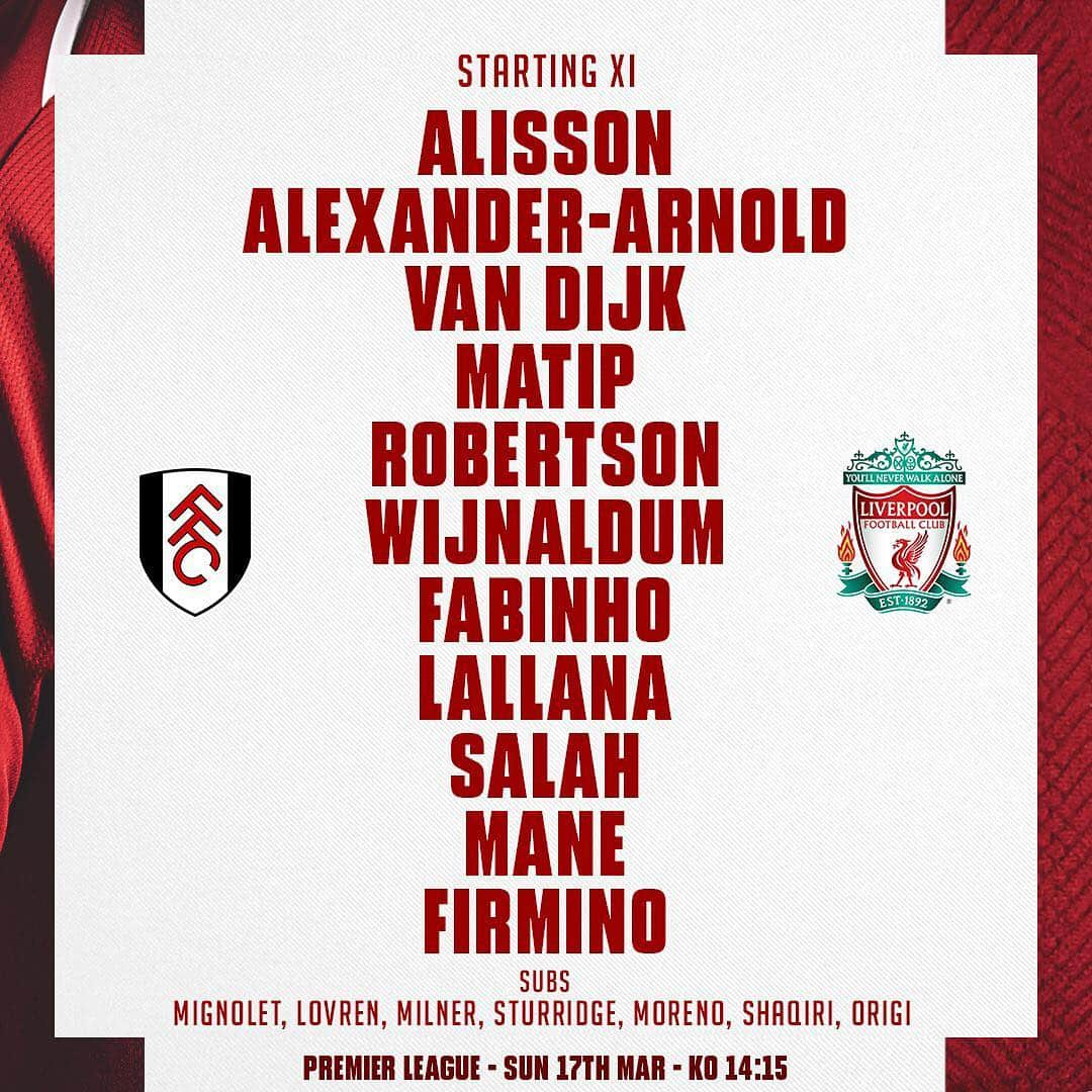 リヴァプールFCさんのインスタグラム写真 - (リヴァプールFCInstagram)「How the Reds line up today... 👊🔴 #LFC #FULLIV #LiverpoolFC #PremierLeague #PL」3月17日 22時15分 - liverpoolfc