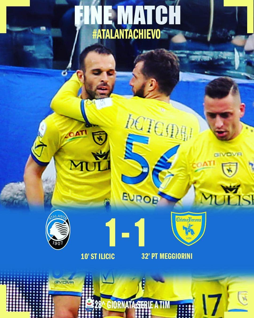 ACキエーヴォ・ヴェローナさんのインスタグラム写真 - (ACキエーヴォ・ヴェローナInstagram)「Fine match #AtalantaChievo 1️⃣-1️⃣ 💛💙💪💪💪 #lagentecomenoinonmollamai #forzachievo」3月18日 0時59分 - acchievoverona