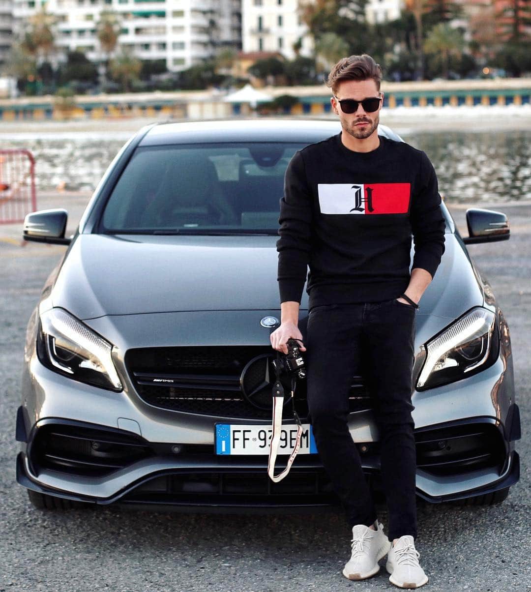 Stefano Trattoのインスタグラム：「I’m back 🙌😎! You missed me soooo much guys! Today around with the beast! #mercedes #amg #aclass #381hp Wearing @tommyhilfiger  #TommyXLewis #CREATEXUNITY @lewishamilton  @mensfashions 👉 #mensfashion」