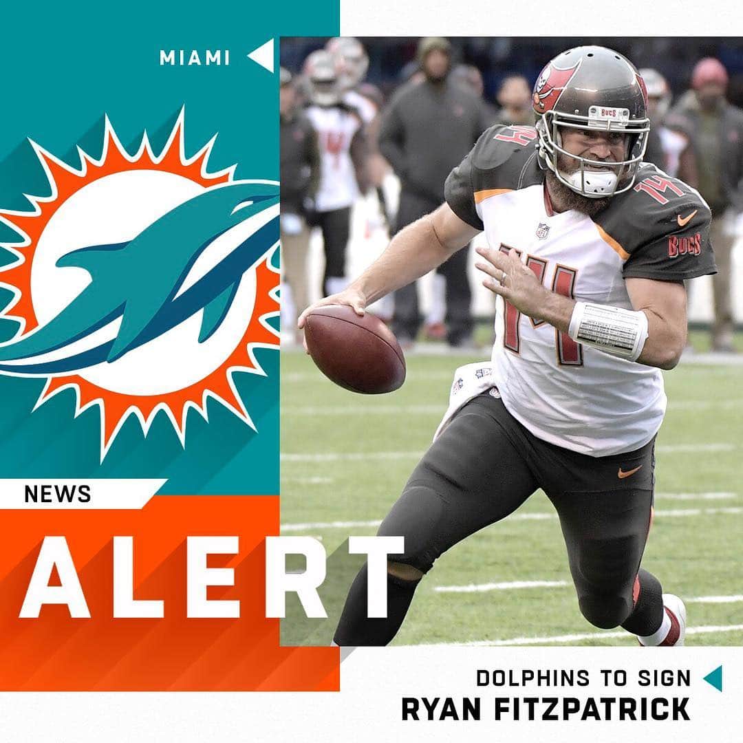 NFLさんのインスタグラム写真 - (NFLInstagram)「Dolphins agree to two-year, $11M deal with QB Ryan Fitzpatrick. (via @rapsheet) 📷: Bill Kostroun/AP」3月18日 3時49分 - nfl