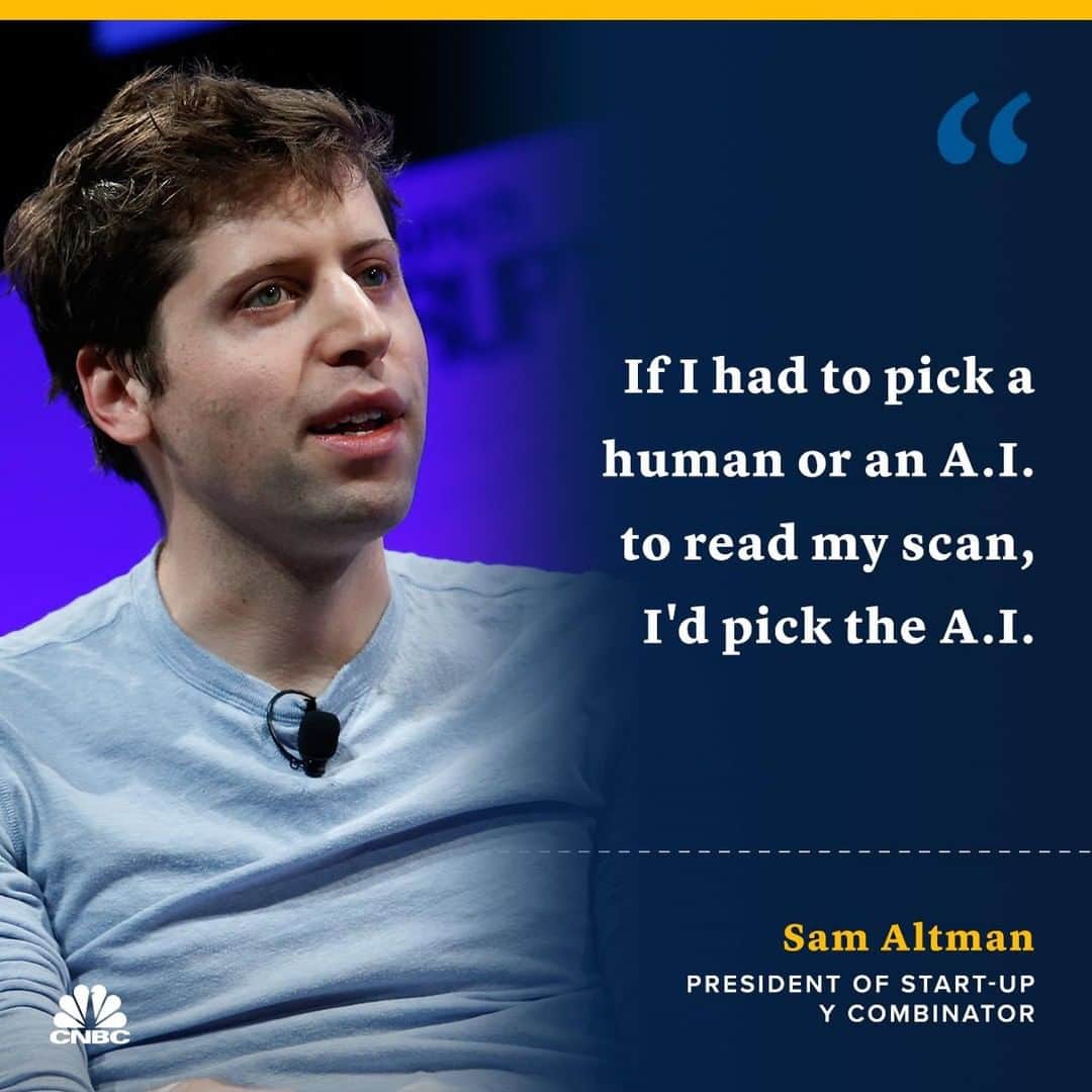 のインスタグラム：「Most of today’s jobs will probably be replaced by A.I., according to Sam Altman. 🤖 But he thinks that’s a good thing.⁣ Do you agree?⁣ ⁣ ⁣ Altman sees A.I. paving the way for more personalized jobs — and a massive increase in “material abundance” that could boost the size of the global GDP by 50% a year within decades.⁣⁣ ⁣ You can read more on what Sam Altman has to say about the long-term future of technology, at the link in bio.⁣ ⁣*⁣ *⁣ *⁣ *⁣ *⁣ *⁣ *⁣ *⁣⁣ #SamAltman #AI #ArtificialIntelligence #Future #tech #Robots  #Health #HealthTech #YCombinator #SiliconValley #Quote #CNBC⁣」