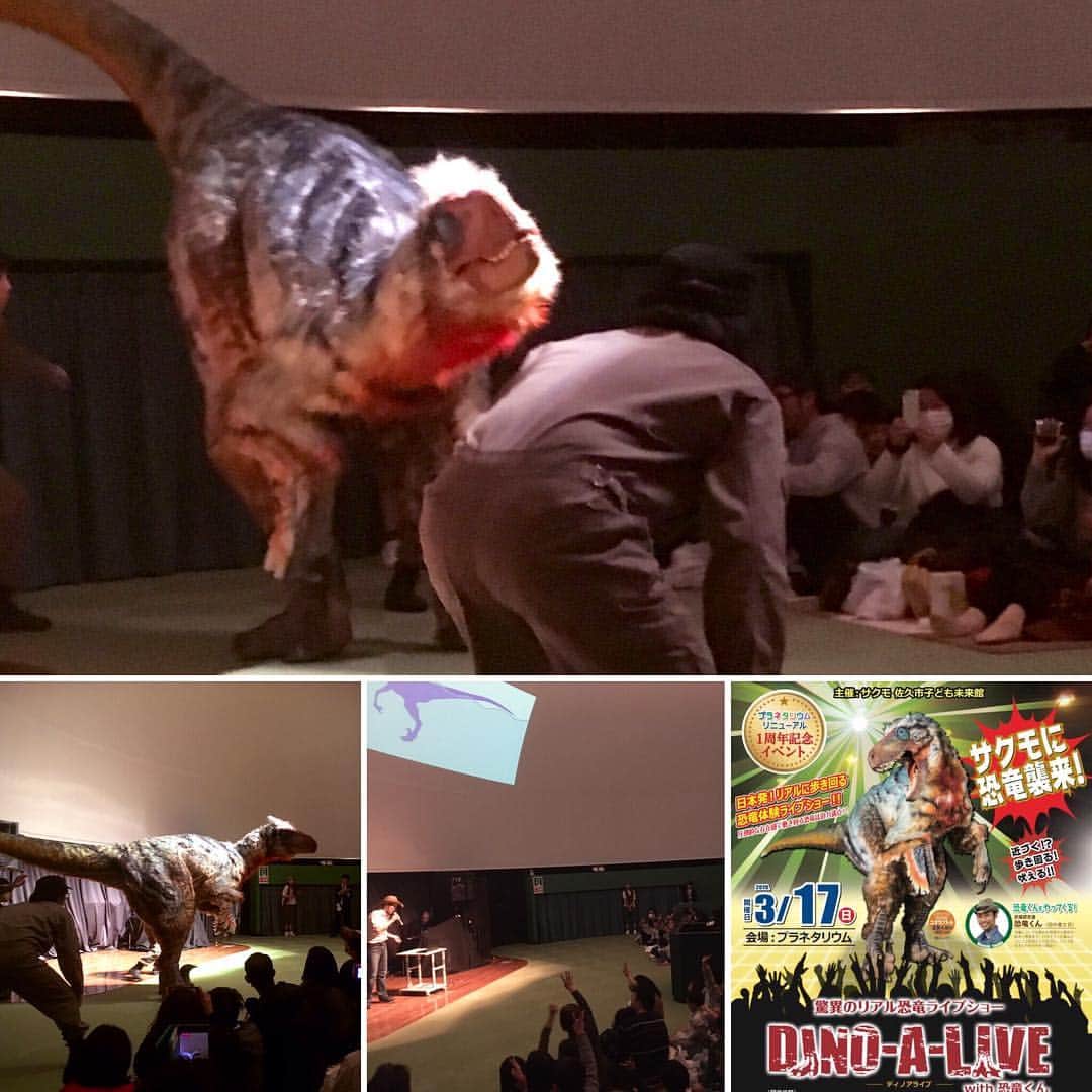 島崎直也のインスタグラム：「‪プラネタリウムリニューアル 1周年記念イベント‬ ‪🦕『リアル恐竜ライブショー DINO-A-LIVE with 恐竜くん』🦖‬ ‪3月17日 満員御礼 無事に終了😊‬ ‪前の方の座席💺を取り、オープンスペースに😄‬ ※リニューアルした機能を活かしました😊 ‪関係者の皆様、ご来場いただきました皆様、本当にありがとうございました😊‬ ‪#sakumo佐久市子ども未来館 ‬ #恐竜ライブショー #恐竜くん #dinoalive #ユタラプトル #佐久市 #プラネタリウム」