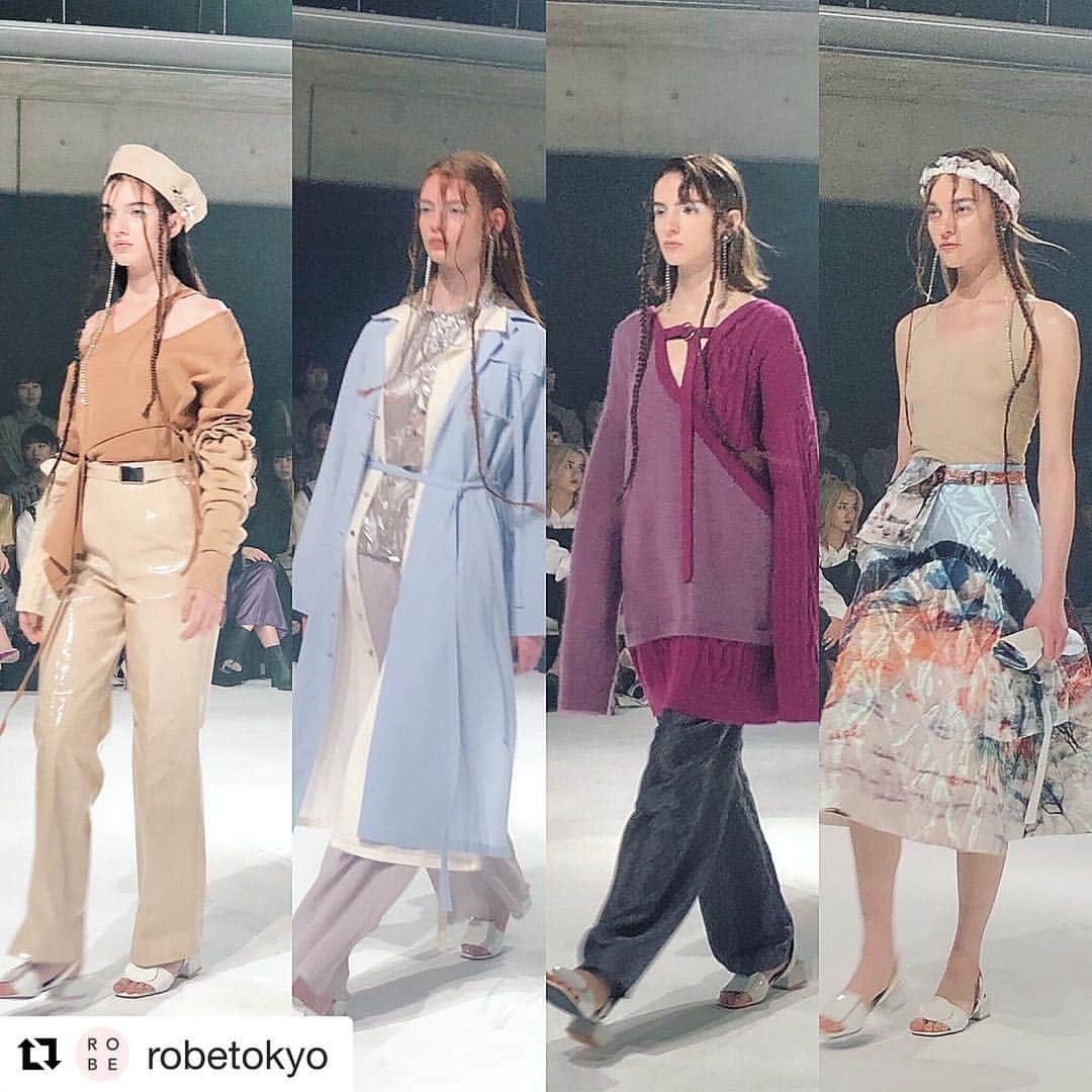 azのインスタグラム：「憂いのエーエム、あるいは日曜の午前に書いた。やれやれ #Repost @robetokyo with @get_repost ・・・ 東コレ19AW開幕2日前、 #MURRAL のショーが開催されました😉今季も #ROBE東コレ隊 として追いかけていきます🏃‍♀️ ミューラルはEVERGREENをテーマに、小説「ノルウェイの森」を題材にしたコレクションを発表🌬主人公の恋人である直子が現代にいたら、というイメージで作られました。読んだことある？ ・ ショーは三部構成で展開されました。 一部は直子の純粋な少女性のようなものを表現した“クリアリティ”。キラキラとした素材にのせられた淡いベージュやブルーなどの落ち着いたトーンを基調に、座席にも置かれていた花「リモニウム」の刺繍が細やかに散らされる。花言葉は「変わらぬ心」。 ・ 二部は“イレギュラリティ”。物語にも描かれる人間同士の関係や個人の感情の不規則性を表すように、色調ががらりと乱れる。穏やかな世界から一転。しかし前後逆に着たようなニットやアシンメトリーなカットソーは、「それでも美しい」ことを証明している。 ・ 三部は“バイタリティ”。どんな物語にも潜む生と死に着目した儚くも力強いヴィジュアル。プリントは映画版のロケ地の山で撮った写真。直子が見ていたであろう景色をコラージュした。その景色は記憶の奥にあるから霞むのか、目の前の涙で滲むのか、定かではないけども雪解けのような優しい輝き。 ・ 「ミューラルとは何かを見直した」と語った先シーズン。いままでの毒っ気ガーリーなテイストは良い意味で浄化され、新たにヘルシーというキーワードが追加された印象🏃‍♀️シグネチャーのレースを大胆に使うことなくとも濃淡のある色使いや異素材ミックスで“らしさ”はすでに確立されてますね😉早く着たい❤️ ・ #ミューラル #2019aw #ノルウェイの森 #19aw #ROBE東コレ隊 #東コレ #fashionweek #19aw #ファッションショー #ランウェイ #2019aw #2019aw #ROBEtokyo #越境レディ #tokyo #东京 #도쿄 #동경」