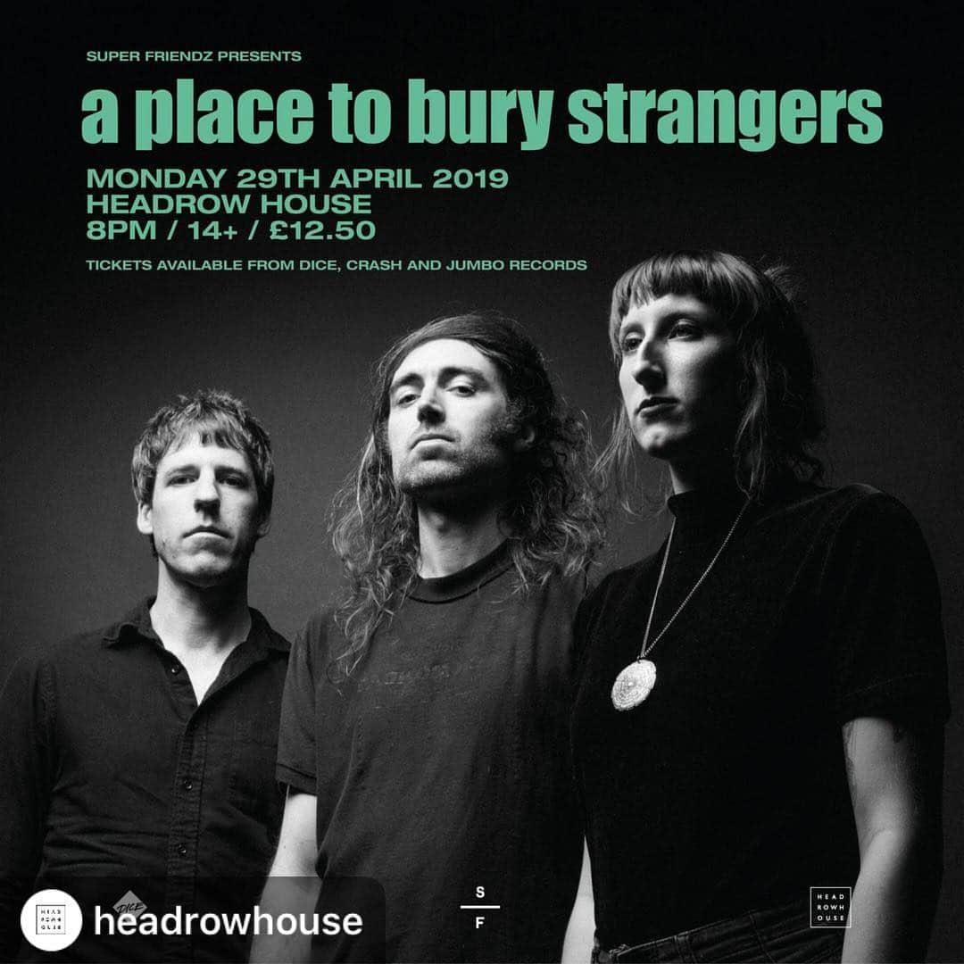 A Place to Bury Strangersのインスタグラム：「@robigonz is filling in for Zazzy at this show.  #Repost @headrowhouse with @download_repost ・・・ New Yorkers @aptbs return to Leeds next month! Tickets on sale now at all the good spots @dicefm @crashrecords @jumborecords」