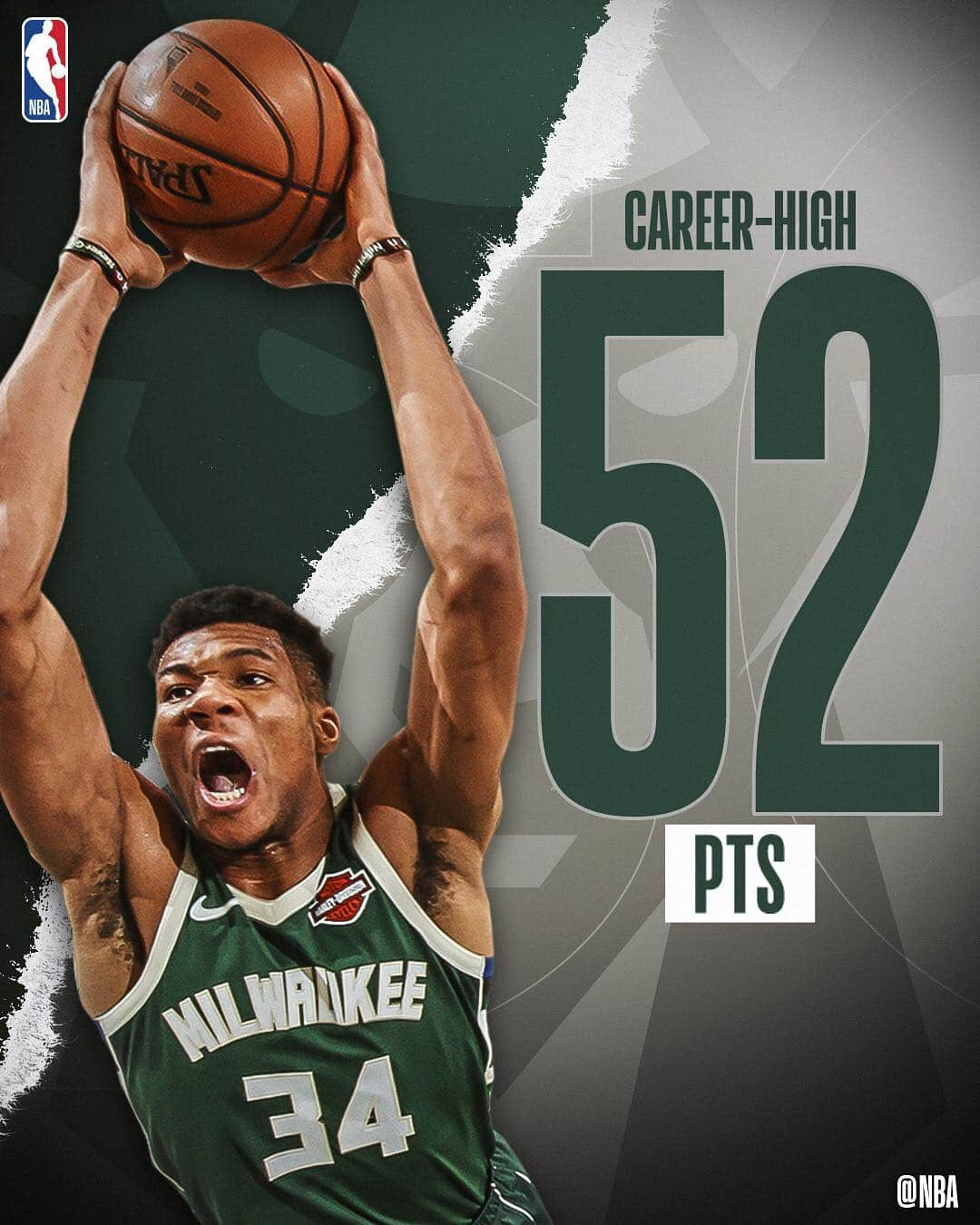 NBAさんのインスタグラム写真 - (NBAInstagram)「A career-high 52 for @giannis_an34 in today’s @bucks action!」3月18日 8時58分 - nba