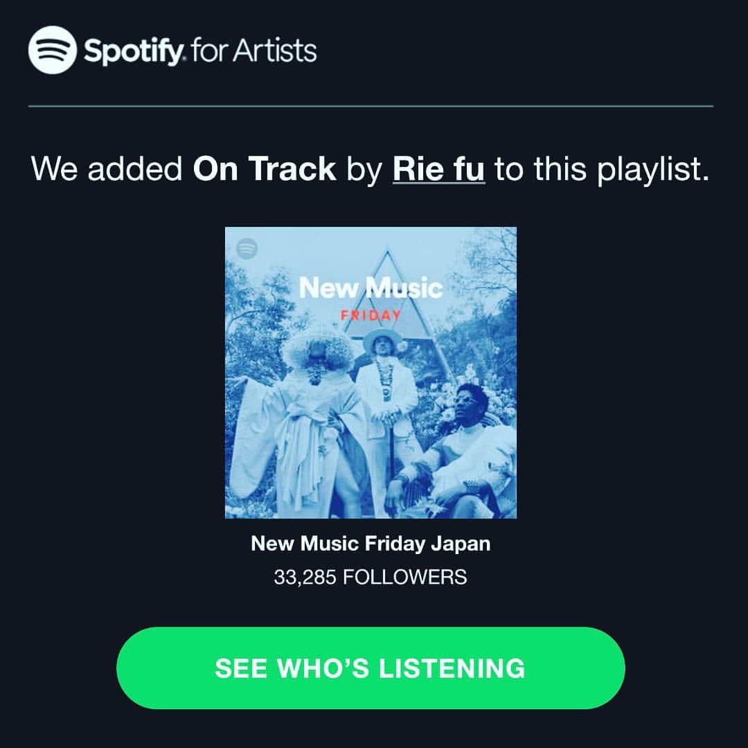 のインスタグラム：「Thank you @spotifyjp for supporting my new album!! Link from biog👆ニューアルバムはSpotifyで配信中🙌🏻リンクはトップページから↑↑↑#riefu #places #newalbum #newtrack #newmusic #uk #japan #singersongwriter」