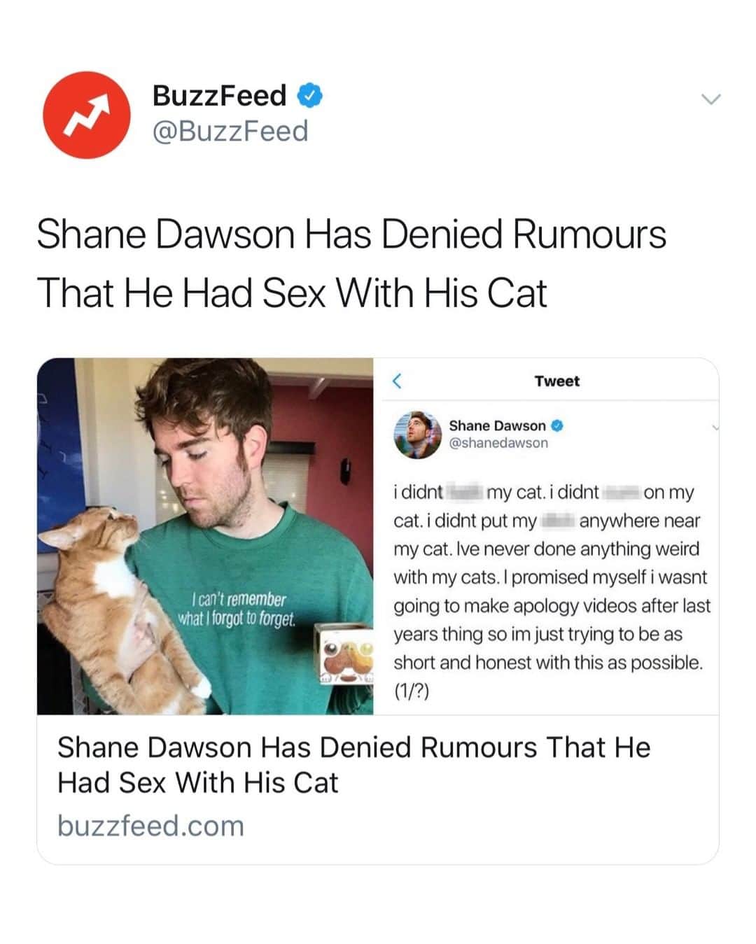 BuzzFeedさんのインスタグラム写真 - (BuzzFeedInstagram)「The YouTube star has defended himself after an old video emerged where he told a story about having sex with his cat. Click the LINK IN BIO for the full story.」3月19日 0時35分 - buzzfeed