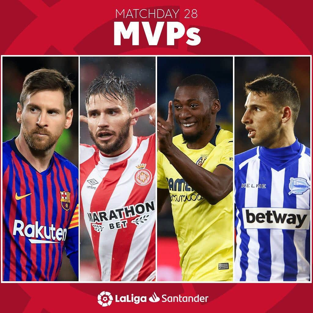 LFPさんのインスタグラム写真 - (LFPInstagram)「🔝 __________ was the MVP from Matchday 28! • 🌟 @leomessi 💥 @cristianportugues 🔥 @karltokoekambi 🤟 @jocalleri • #LaLiga #LaLigaSantander #Barça #Girona #Villarreal #Alavés #Messi #Portu #Ekambi #Calleri #Football #MVP」3月18日 18時31分 - laliga