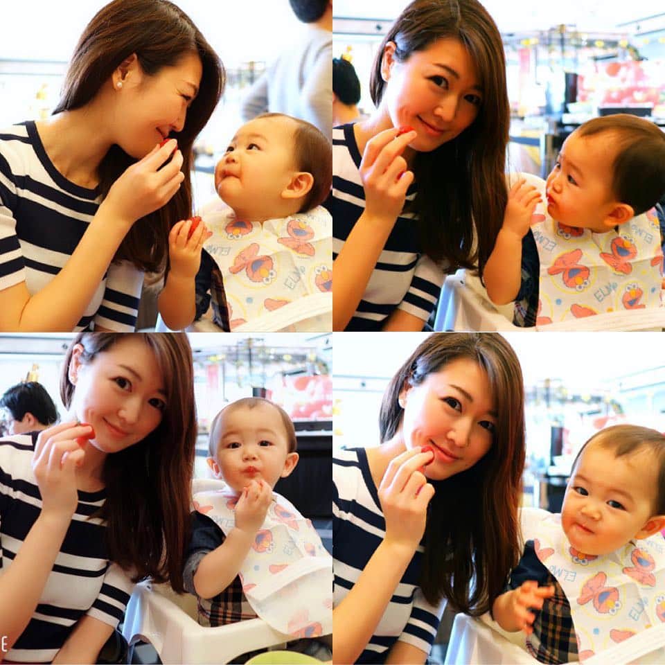 のインスタグラム：「#いちご を食べて#ドヤ顔 の息子氏👶🤣 . . 最近カメラを向けたり人に向かって面白い表情をしてくれて三枚目な息子くんです🤣表情豊かで赤ちゃんってほんと面白い👶😊 そして食いしん坊すぎて常に何かを食べている。笑 . . ここのビュッフェ、各テーブルに写真用のいちごクッションが置いてあって❤️時間制で始まるまで写真タイムだったので息子とソファで写真撮ろうとしたけど、ベビーチェアがないと脱走する息子とはこんな写真しか撮れずw いつかベビーチェアなくても大人しくソファーにちょこんと座ってご飯が食べれる日は来るのかしら。。👶（遠い目） やんちゃでそれもまた愛おしい👶 . . 👗この日のコーデ👗 . . #tops .#titivate （ @titivatejp ） #skirt .#urs（ @urs_official ） . . #ホテルビュッフェ #子連れランチ #いちごビュッフェ #ホテルニューオータニ幕張 #いちご #ママコーデ #コーディネート #ティティベイト #ユアーズ #赤ちゃんとお出かけ  #男の子ママ #1歳5ヶ月 #親子 #1歳児 #赤ちゃん #ママライフ #赤ちゃんのいる生活 #新米ママさんと繋がりたい #親バカ部 #ig_oyabakabu  #l4l #happy #happydays」