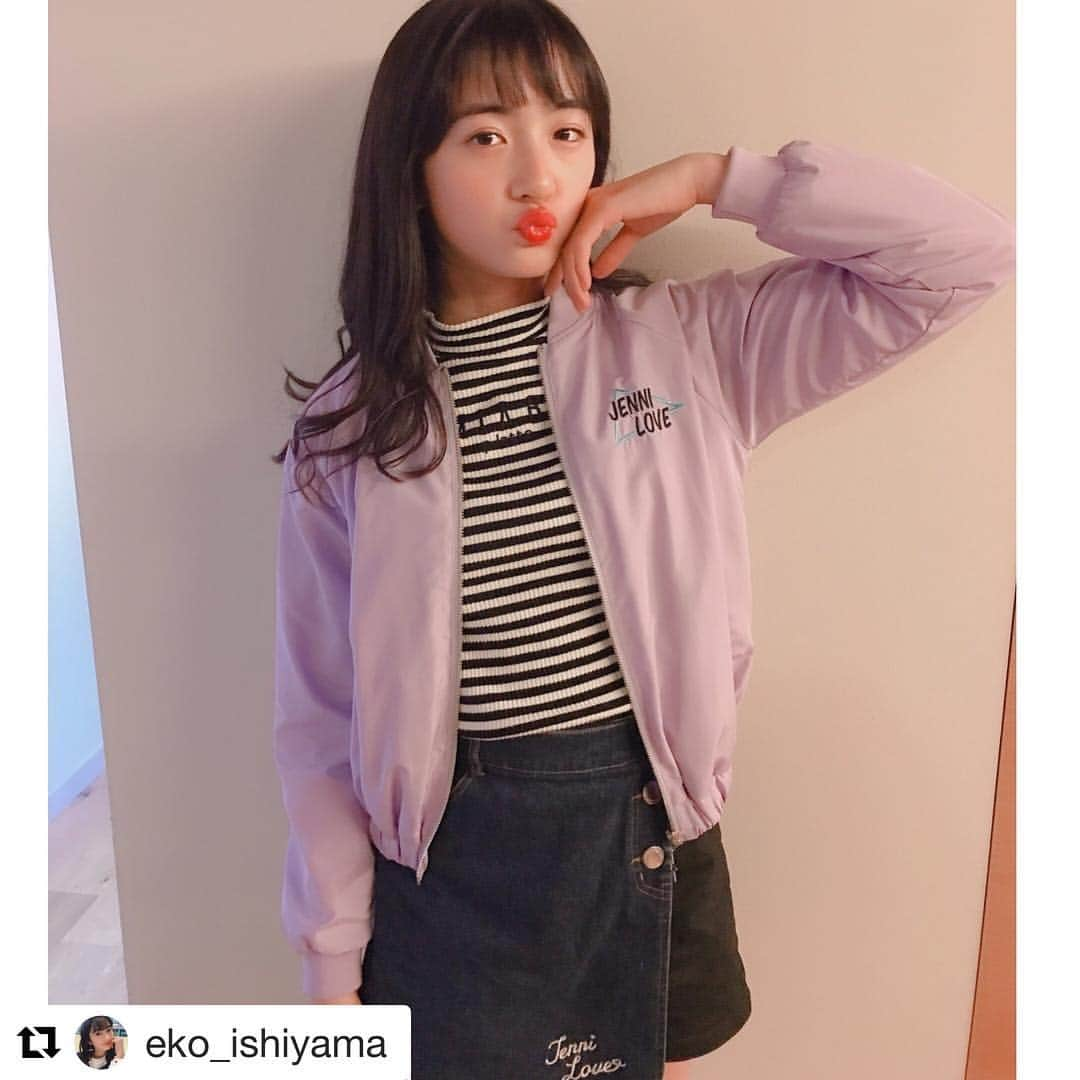 JENNI loveさんのインスタグラム写真 - (JENNI loveInstagram)「少しずつ暖かくなってきた今の時期にぴったりのアウターは【カセットテープ刺しゅうブルゾン♡】ニコ☆プチモデルのえっちゃんも愛用中😍  ショップでもサイズやカラーが少なくなってきているのでお早めに❣️ #jennilove  #ジェニィラブ  #ニコプチ  #石山えこ #えっちゃん #ラベンダー #カーキ」3月18日 22時52分 - jennilove_official