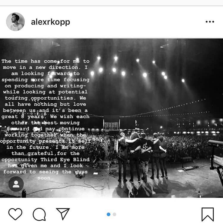 Third Eye Blindさんのインスタグラム写真 - (Third Eye BlindInstagram)「We love you Kopp and wishing you all the best. Can’t wait to hear what you come up with next. We better see you backstage sometime this Summer.」3月19日 2時05分 - thirdeyeblind