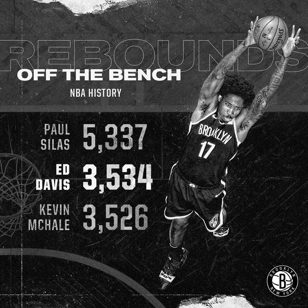 Brooklyn Netsさんのインスタグラム写真 - (Brooklyn NetsInstagram)「Last night @eddavisxvii moved into 2️⃣nd place ALL-TIME in rebounds off the bench 👏👏」3月19日 2時24分 - brooklynnets