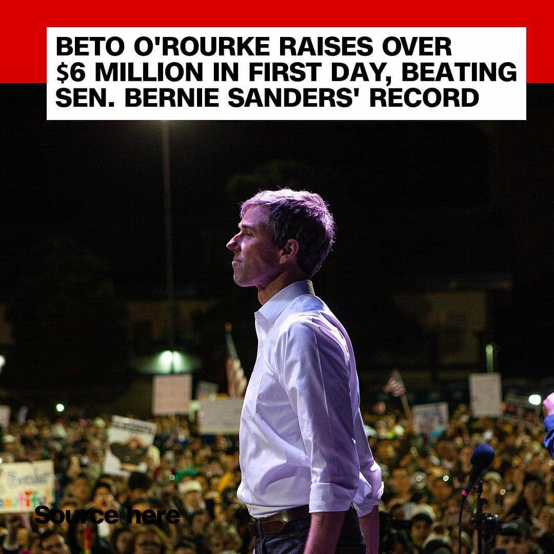 CNNさんのインスタグラム写真 - (CNNInstagram)「Former Texas congressman and Democratic presidential candidate Beto O’Rourke just raised $6.1 million💰 in online donations from all 50 states in his first 24 hours as a 2020 candidate, his campaign said Monday. The sum is the largest first-day haul of any 2020 Democratic contender to date — only Sen. Bernie Sanders came close, raising $5.9 million in the 24 hours following his announcement. O’Rourke began his 2020 journey in Keokuk, Iowa, with big promises, telling reporters he planned to “run the largest grassroots campaign this country has ever seen.” (📸: Christ Chavez/Getty Images)」3月19日 2時43分 - cnn