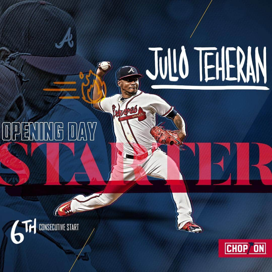 アトランタ・ブレーブスさんのインスタグラム写真 - (アトランタ・ブレーブスInstagram)「The ball goes to @julioteheran for his 6️⃣th consecutive Opening Day start! #ChopOn」3月19日 4時13分 - braves