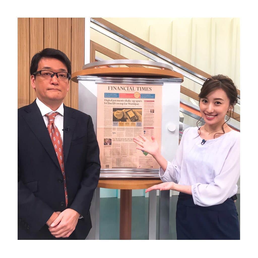 のインスタグラム：「今日から4日間、清水キャスターに代わって大西プロデューサーに出演していただきます！ 清水さんは無事NYに到着されたようで、さっそく「FT Today」に参加していただきました！ 今朝も最後まで生放送頑張ります٩( 'ω' )و #bsテレ東 #早起き日経プラスft #日本経済新聞 #financialtimes #news #生放送 #NYC #goodmorning」