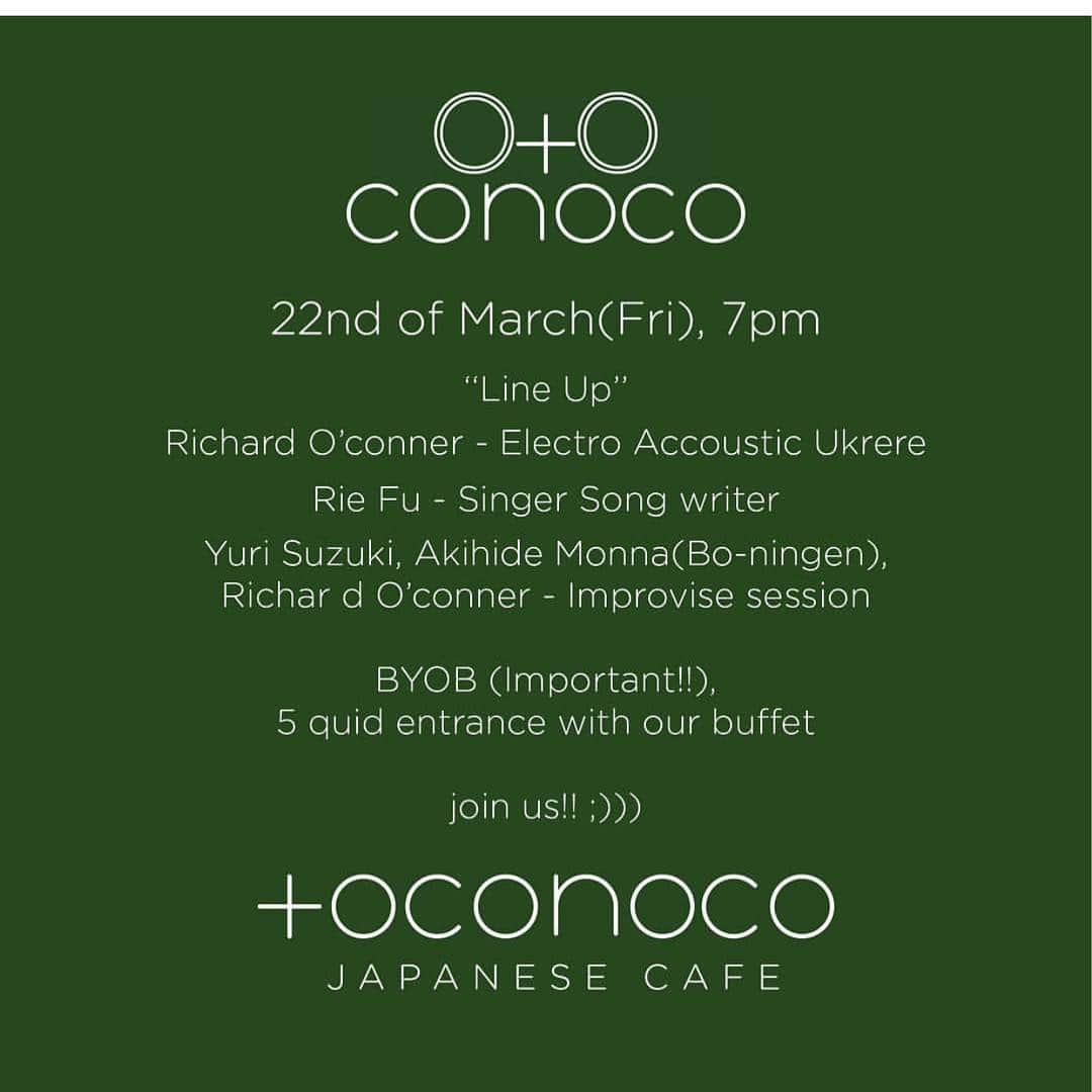 Rie fuさんのインスタグラム写真 - (Rie fuInstagram)「This Friday!! I’m playing live @toconoco , a wonderful Japanese cafe in Hackney. #riefu #live #performance #music #gig #event #london #uk #cafe」3月19日 18時29分 - riefuofficial