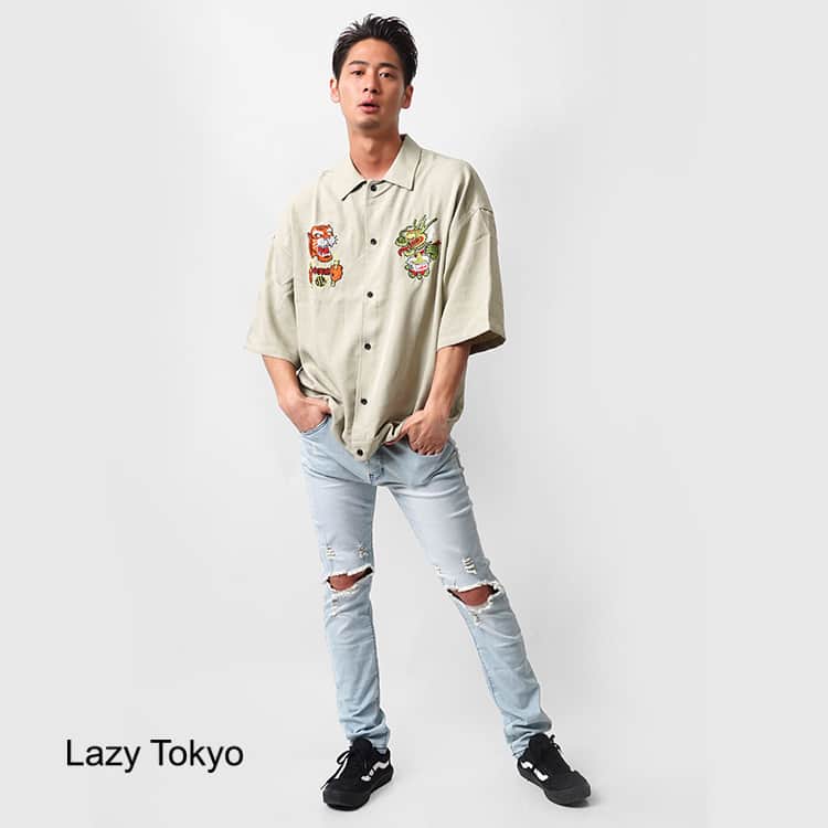 セレクトショップgameのインスタグラム：「. Lazy Tokyo Tiger and Dragon Embroidery半袖シャツ、入荷しました！ 詳細⇒https://gamegame.jp/shopdetail/000000005515/ . 5,900 円 . ================================ InstagramプロフィールURLからSHOPにGO⇒ @game_official_info ================================ . #lazytokyo #MensFashion #Fashion #Tokyo #shibuya #harajuku #oversize #ootd #street #bitter #mensknuckle #ストリート #東京 #渋谷 #原宿 #メンズファッション #ファッション #ファストファッション #プチプラ #オーバーサイズ #ビッグサイズ #コーディネート #シンプル #お得 #安い #流行 #ビタ男」