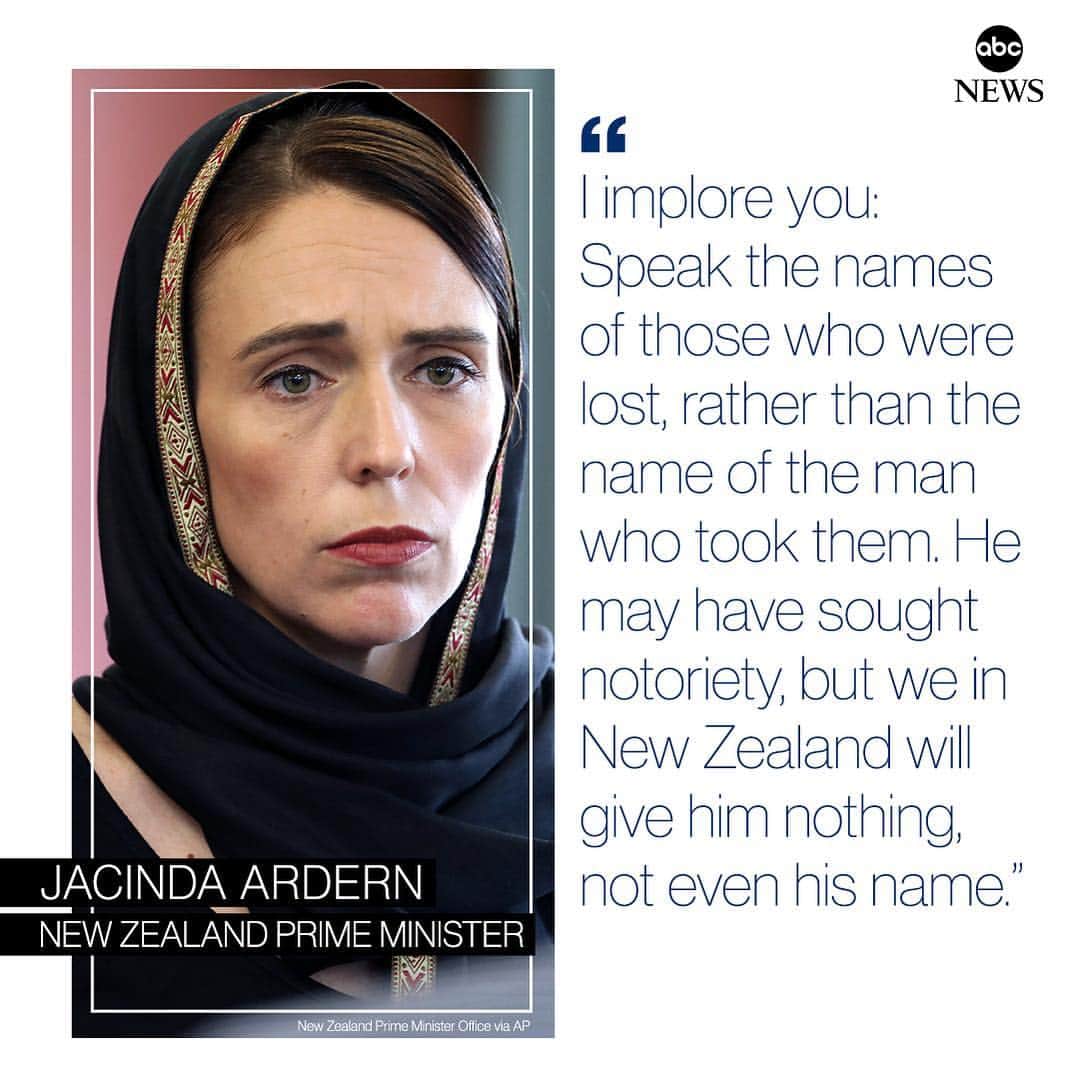 ABC Newsさんのインスタグラム写真 - (ABC NewsInstagram)「"Speak the names of those who were lost, rather than the name of the man who took them": New Zealand Prime Minister Jacinda Ardern urges the public to avoid giving accused mosque gunman the notoriety he seeks. #christchurch #newzealand #jacindaardern」3月19日 19時15分 - abcnews