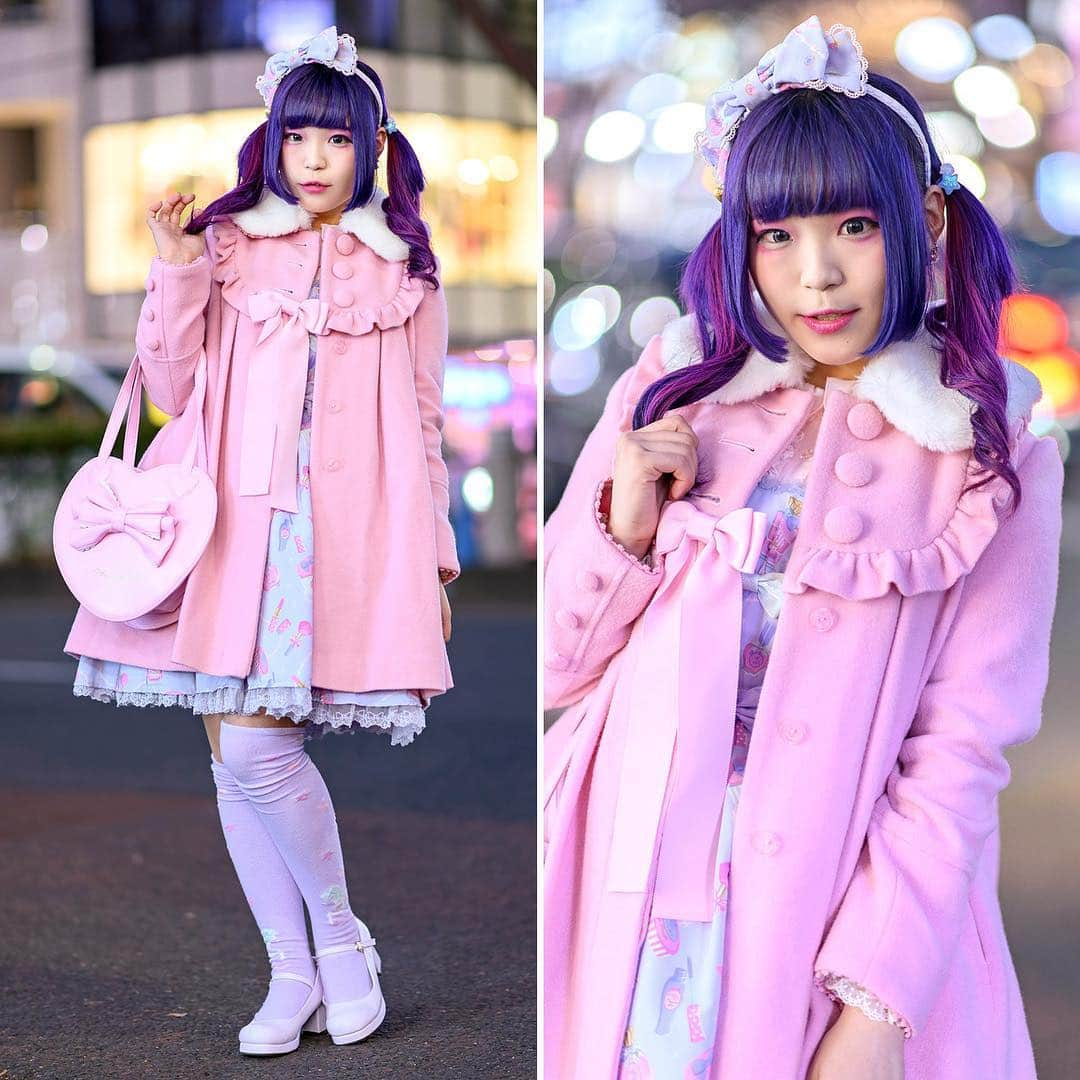 Harajuku Japanさんのインスタグラム写真 - (Harajuku JapanInstagram)「19-year-old Japanese student YuzuRemon (@yuzu_96_) on the street in Harajuku wearing a kawaii style with an Angelic Pretty coat and dress, star socks, Yumetenbou shoes, and Angelic Pretty bow handbag.」3月19日 13時46分 - tokyofashion