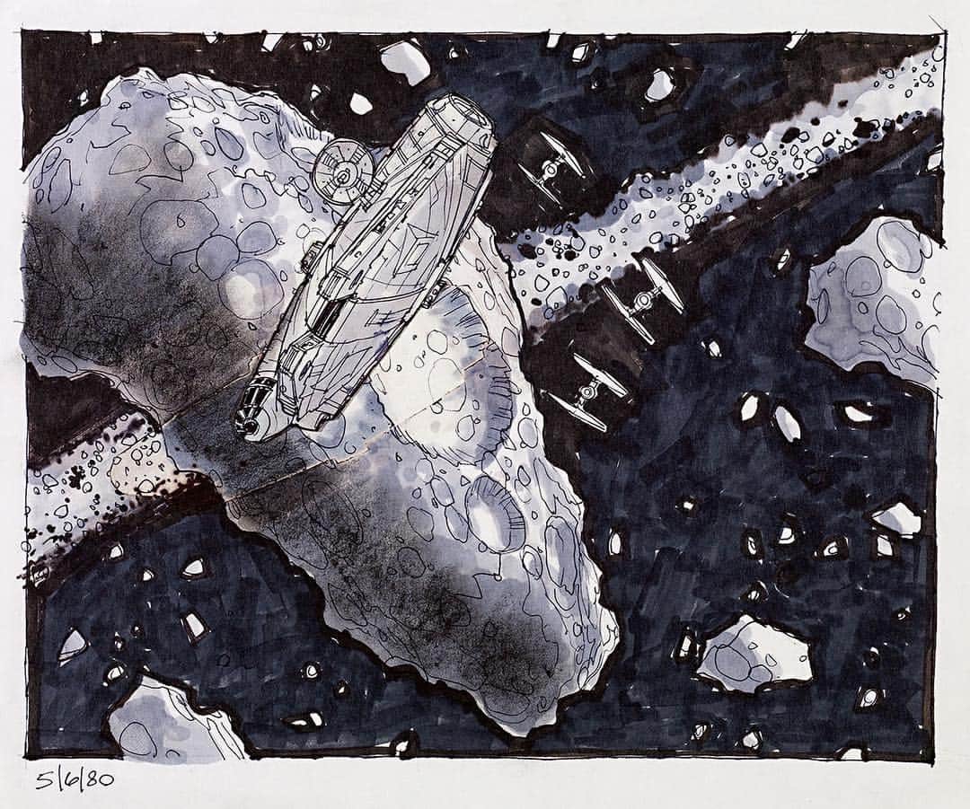 スター・ウォーズさんのインスタグラム写真 - (スター・ウォーズInstagram)「The possibility of successfully navigating this asteroid field is approximately 3,720 to 1.  Art by Joe Johnston from Taschen’s The Star Wars Archives.」3月20日 3時50分 - starwars