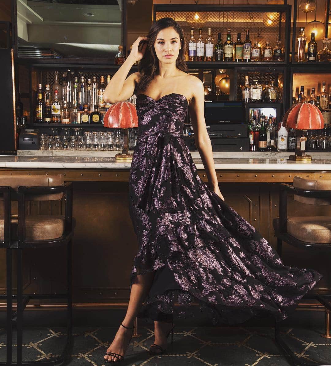 のインスタグラム：「Today’s office 🖤 @moxytimessquare @legaseany thanks for letting us take over to shoot our Fall ‘19 collection! #shoshanna #shoshannamidnight #fall #atthemoxy」