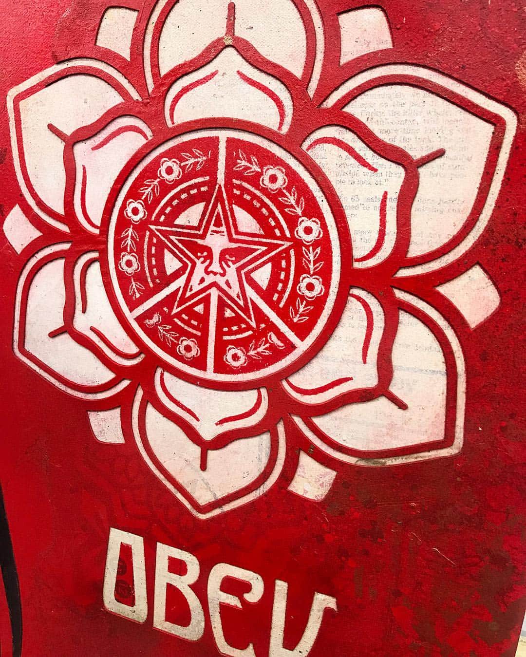 Shepard Faireyさんのインスタグラム写真 - (Shepard FaireyInstagram)「Here's a close-up shot of one of the pieces that I'm currently working on for the #OBEYGIANT 30th anniversary. Textures and layering elements is a big part of my art process, and it's hard to see these things in photos so I can't wait for people to see it all in person. Thanks for caring, more coming soon! - Shepard」3月20日 4時56分 - obeygiant