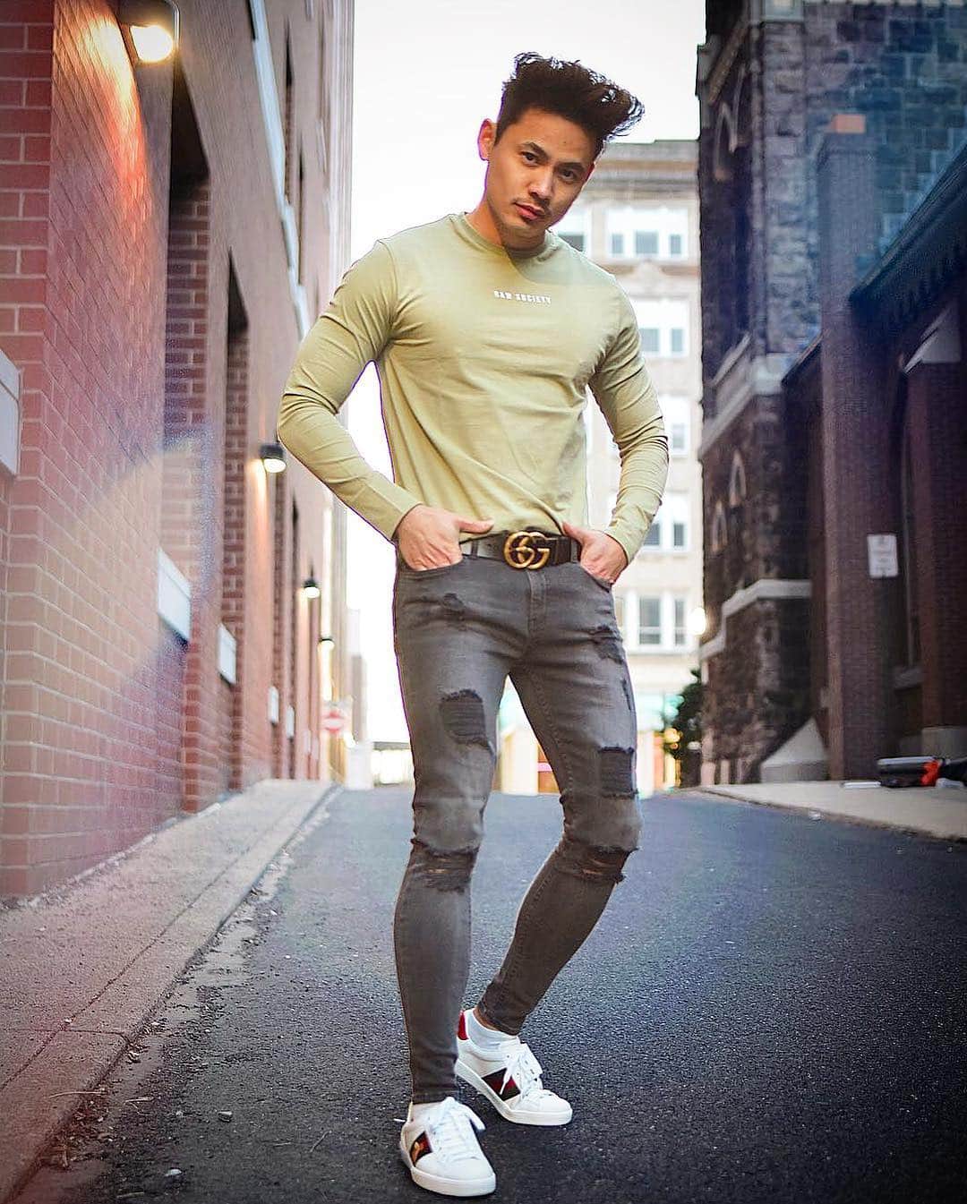 STYLE4GUYSのインスタグラム：「It’s all about the Fit and Quality @Rawsociety_ 💥 #RawSociety . 👉 Check out: • Khaki Long Sleeve T-shirt ✔️ • Grey Ripped Jean ✔️ By @Rawsociety_ 🔥 from UK 🇬🇧. Available: www.RawSociety.co.uk _ FREE UK Delivery | 🌎 Worldwide Shipping」