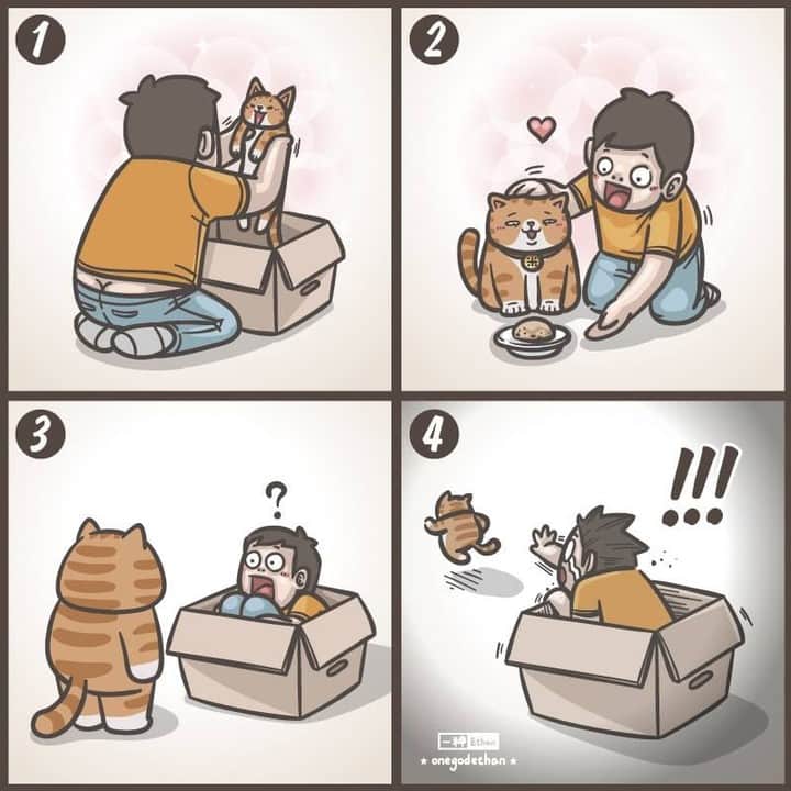 のインスタグラム：「Your bed is mine now ⠀ ⠀ ✍🏼@onegodethan⠀ ⠀ Submit us your meowdorable artwork and comics by tagging #9gagmeowdle to get featured on @meowed, @doodles or even @9gag. For March, we will share a bunch of cat arts with you all hoomans! Stay tuned with us in #9gagmeowdle.⠀ ⠀ #meowed #doodle #9gagmeowdle #catcomic #meowedcomic #catlife #catdad #dailylife #mybed #📦」