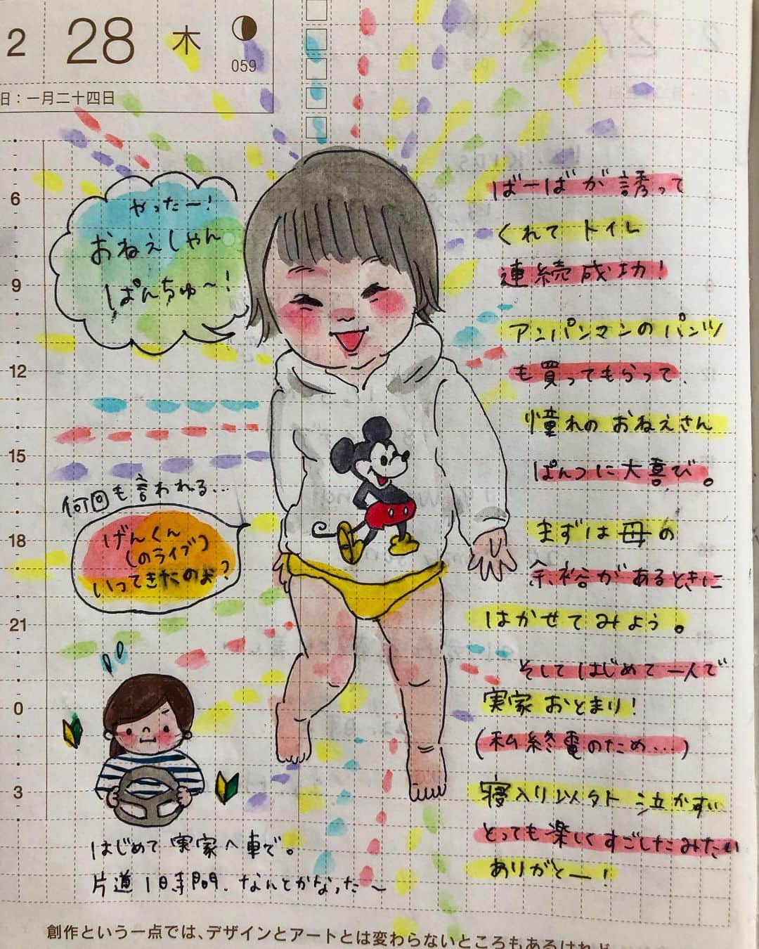 misaさんのインスタグラム写真 - (misaInstagram)「#ほぼ日 #ほぼ日手帳  #ほぼ日絵日記 #絵日記 #育児日記 #育児絵日記 #hobonichi  #イラスト #illust #クリーンカラー#art#baby#2歳3ヶ月」3月19日 22時57分 - m_hobonichi