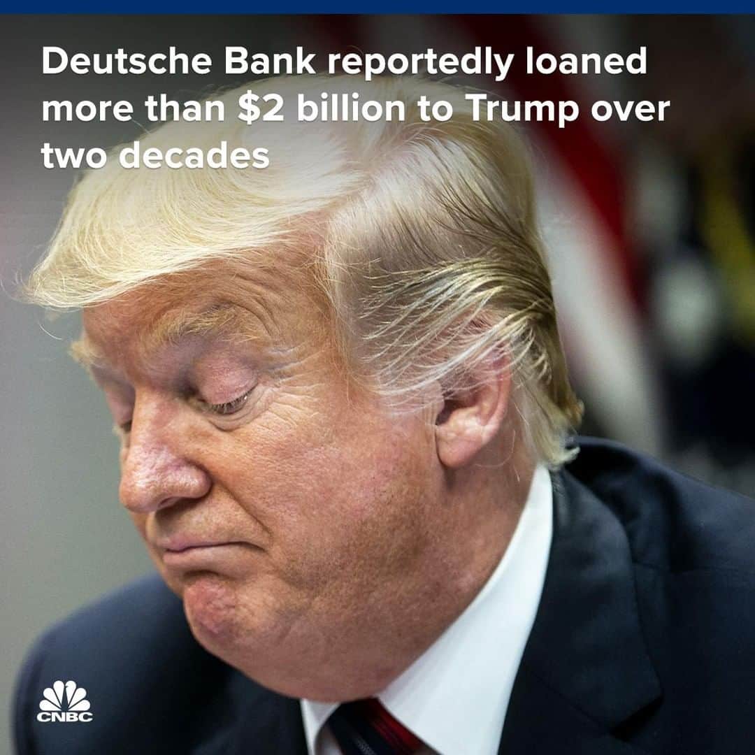のインスタグラム：「Deutsche Bank loaned more than $2 billion to Donald Trump before he became president — despite his bankruptcies and being considered a risky client by other lenders, The New York Times reported.⁣ ⁣ In some instances, Trump exaggerated his wealth and promised to reward bankers with a weekend at Mar-a-Lago — his private club in Palm Beach, Florida — in order to get loans.⁣ ⁣ The Times report comes after Germany's two largest lenders, Deutsche Bank and Commerzbank, confirmed on Sunday that they were in talks about a merger. German-traded shares of both banks jumped Monday.⁣ ⁣ You can read more on the report, at the link in bio.⁣ ⁣ *⁣ *⁣ *⁣ *⁣ *⁣ *⁣ *⁣ *⁣ ⁣ #Trump #DeutscheBank #DB #Banks #Loans #MarALago #PalmBeach #Germany #GermanBank #NYT #NewYorkTimes #DonaldTrump #President #BusinessNews #Politics #CNBC」