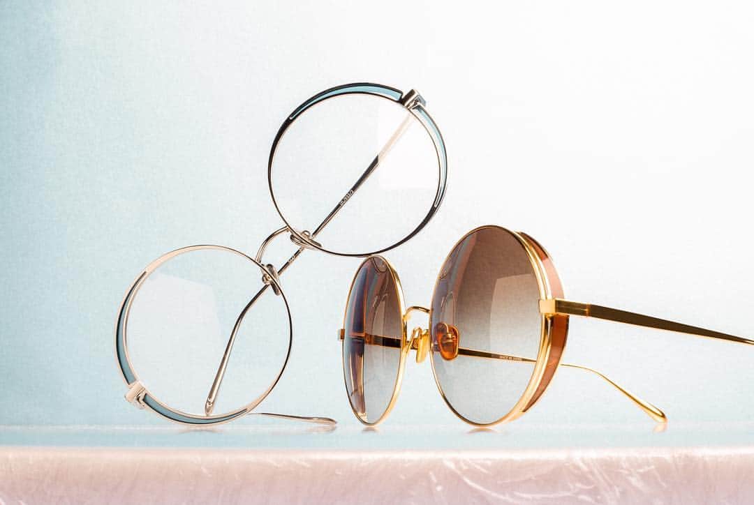のインスタグラム：「Stained glass details create an irresistible feeling of indulgence and 70’s glamour.  Shop the new SS19 collection at the link in bio . . . #LFSS19 #lindafarrow #fashionaccessories #eyewear」