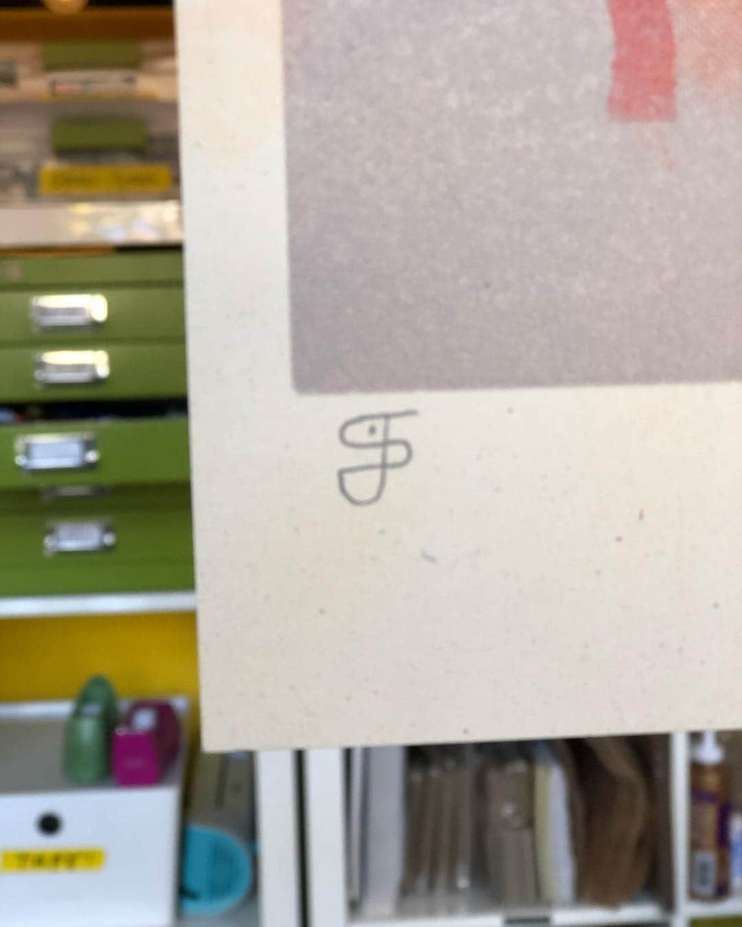 Jason G. Sturgillさんのインスタグラム写真 - (Jason G. SturgillInstagram)「#risograph test on 12x18” thick stock letterpressed color background from @Neuhaus press. My new character Weird Cat that is made using the kanji for “weird” for the face. #変 #猫 #letterpress」3月20日 1時49分 - jgspdx