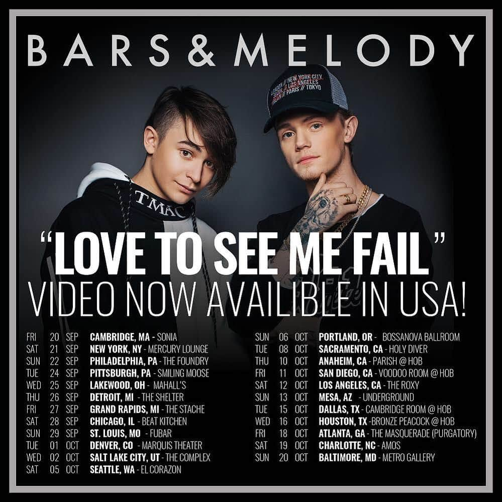 Bars and Melodyさんのインスタグラム写真 - (Bars and MelodyInstagram)「Love To See Me Fail MV now out in the USA! Click the link in BIO  We are also doing our first headline US tour. Super excited. If you want tickets make sure you head over to BarsAndMelody.tv.」3月20日 6時01分 - barsandmelody