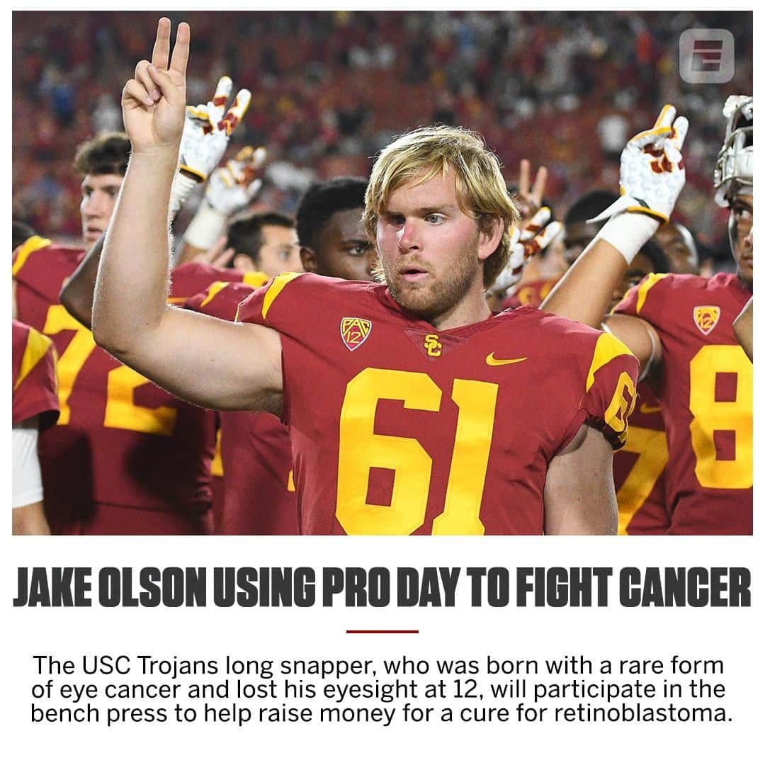 espnさんのインスタグラム写真 - (espnInstagram)「USC long snapper Jake Olson is using the team's pro day for a good cause.」3月20日 7時17分 - espn