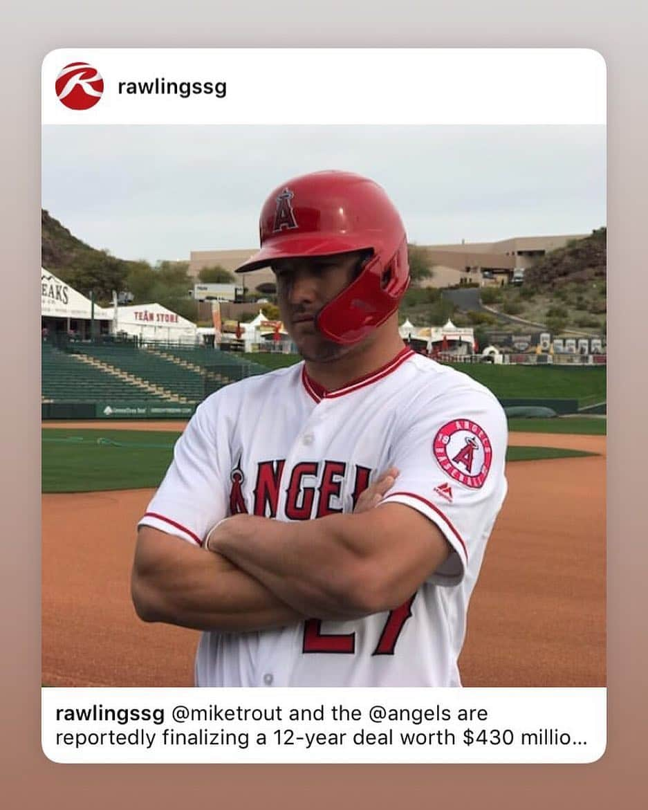 Rawlings Japanさんのインスタグラム写真 - (Rawlings JapanInstagram)「マイクトラウト選手がメジャー史上最高額で契約延長！ #ローリングス #teamrawlings  @rawlings_japan_llc」3月20日 10時10分 - rawlings_japan_llc