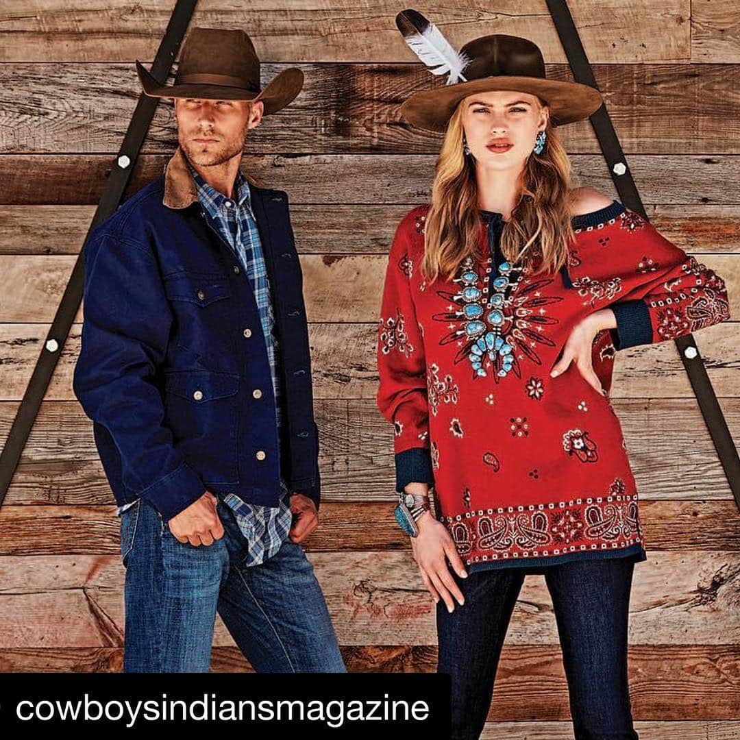 ターシャポリッツィのインスタグラム：「We ❤️ @cowboysindiansmagazine  Our Bandana Pullover is in stores now. #Repost @cowboysindiansmagazine with @get_repost ・・・ You can now take a good, long gander at our #fallfashion feature online. Photography by the great @slusherphoto. Search “fashion feature” at cowboysindians.com.」