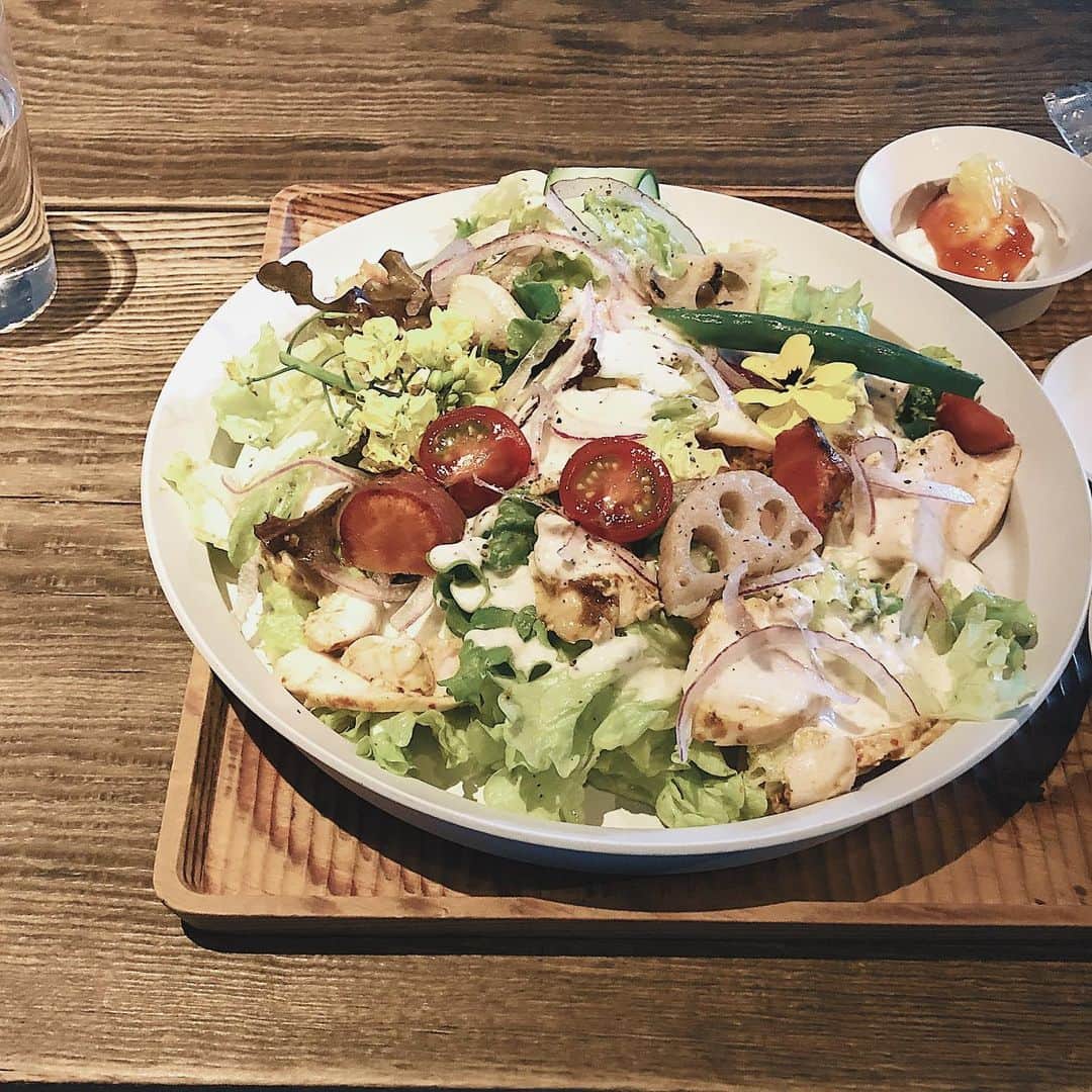 のインスタグラム：「・ ・ #lunch 🌿 ・ ・ 最強に美味しかった🙄❤️ saladが美味しいところあんまりないし このボリュームできてくれたら 尚更嬉しい🤟🏿 ・ ・ 調子のってケーキ食べたから プラマイプラスーーーー😱笑 ・ ・ #fylgdumérosaka  #大阪lunch#サラダ#サラダランチ #大阪サラダランチ#堀江」