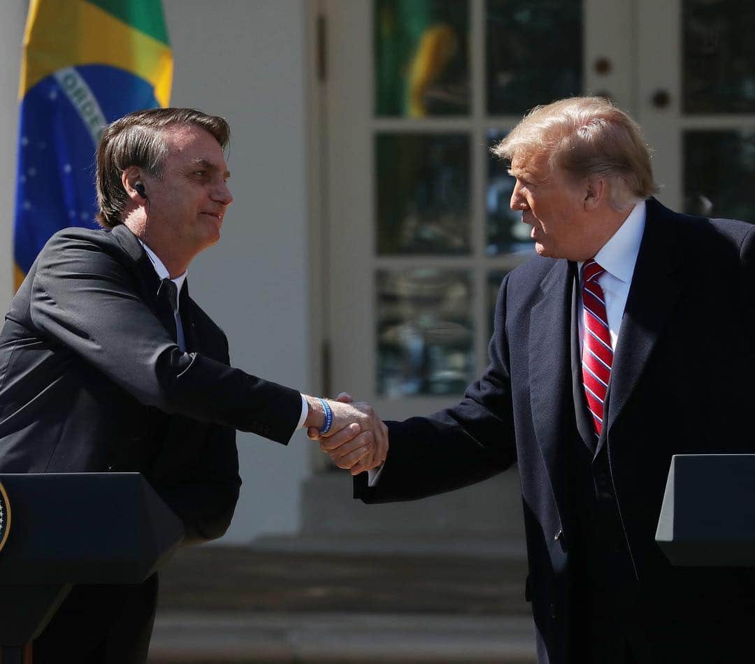 NBC Newsさんのインスタグラム写真 - (NBC NewsInstagram)「President #Trump and Brazilian President Jair Bolsonaro shake hands during a joint news conference in the Rose Garden at The White House on Tuesday. . 📷 Mark Wilson / @gettyimages」3月20日 12時20分 - nbcnews