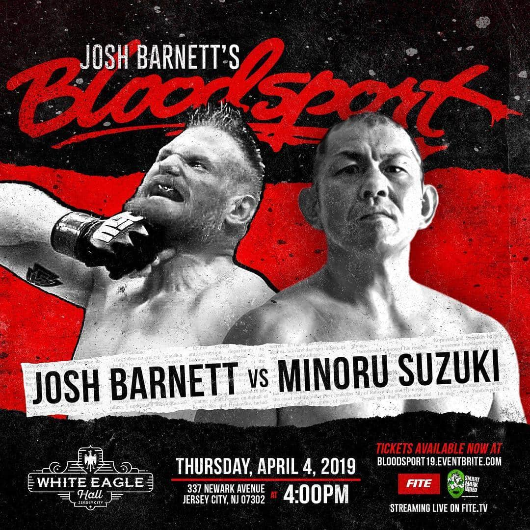 鈴木みのるさんのインスタグラム写真 - (鈴木みのるInstagram)「April.4th.2019 BLOOD SPRRT This is Mainevent @joshlbarnett  #フォールなし #ギブアップ #ノックアウト #だけが #決着する方法 #ついでに #ロープなしリング #カールゴッチ #ビルロビンソン #巌流島 #デスマッチ #UWF #闘い #決闘 #そんな気分」3月20日 12時46分 - suzuki.d.minoru