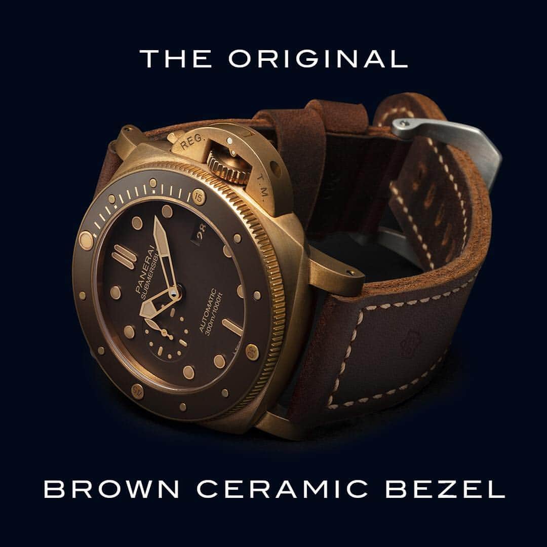 のインスタグラム：「The original by Panerai. 161 grams of Bronzo.  Made for modern heroes.  Discover it in the link in Bio.  #Panerai #PaneraiBronzo #PaneraiWatches #Sportwatch #Laboratoriodiidee #Submersible #PaneraiSubmersible」