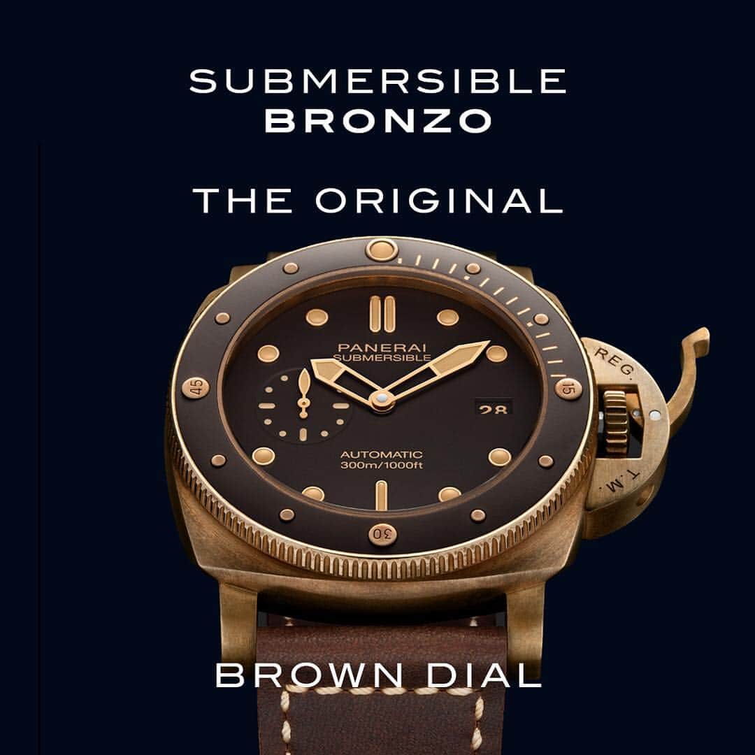 のインスタグラム：「The original by Panerai. 161 grams of Bronzo.  Made for modern heroes.  Discover it in the link in Bio.  #Panerai #PaneraiBronzo #PaneraiWatches #Sportwatch #Laboratoriodiidee #Submersible #PaneraiSubmersible」